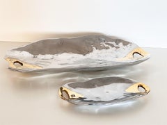 Servierplatte und Schale aus Aluminium und Messing im Stil des Brutalismus von David Marshall