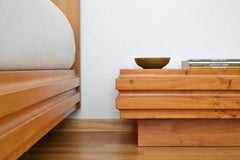 Brutalist set, Bed & 2 nightstands in Elm, Maison Regain, France, 1980's