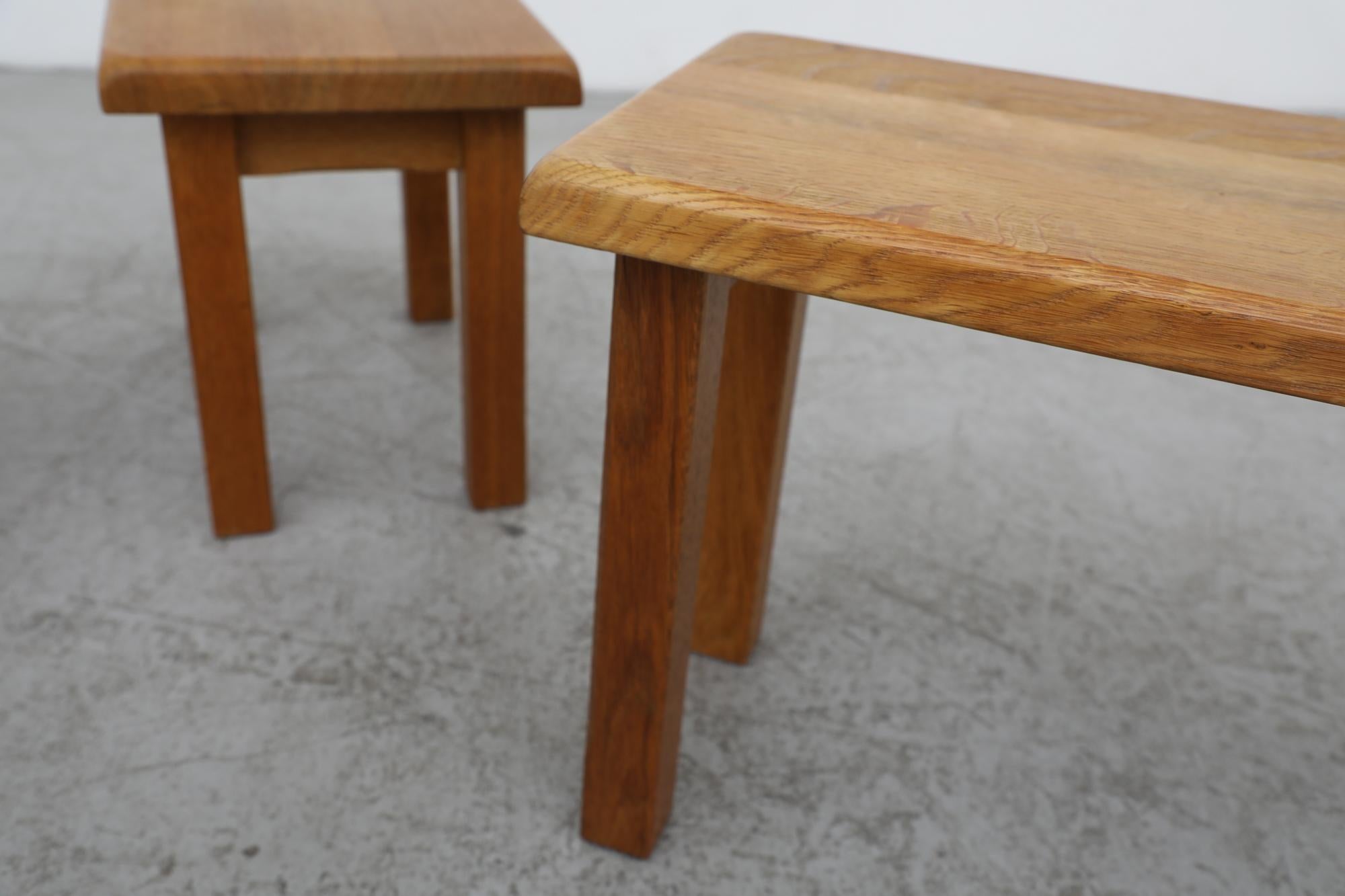Brutalist Set of 3 Pierre Chapo Inspired Mid-Century Golden Oak Nesting Tables For Sale 10