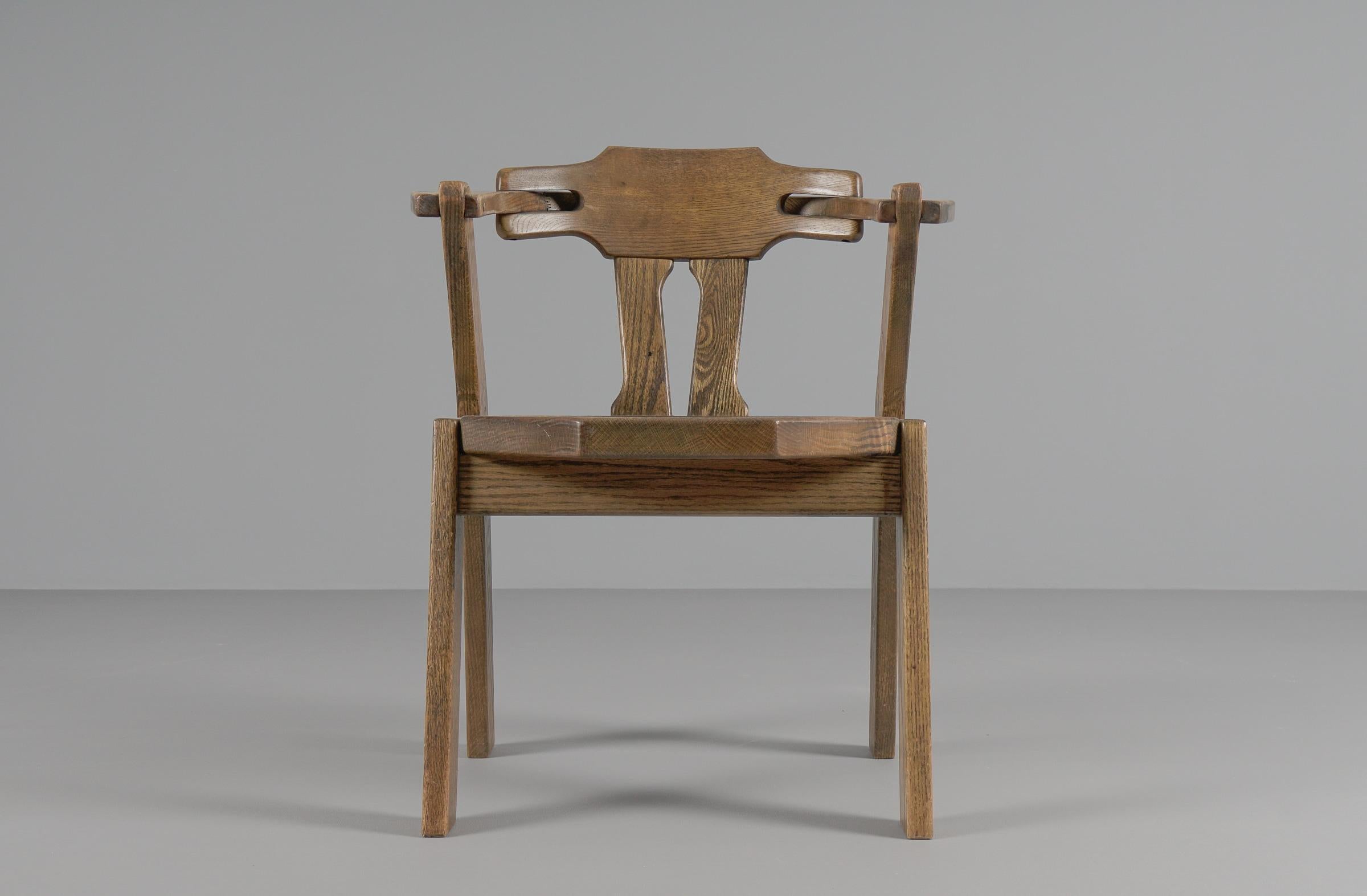 Set di 4 sedie brutaliste con braccioli in Oak, anni '60 in vendita 5