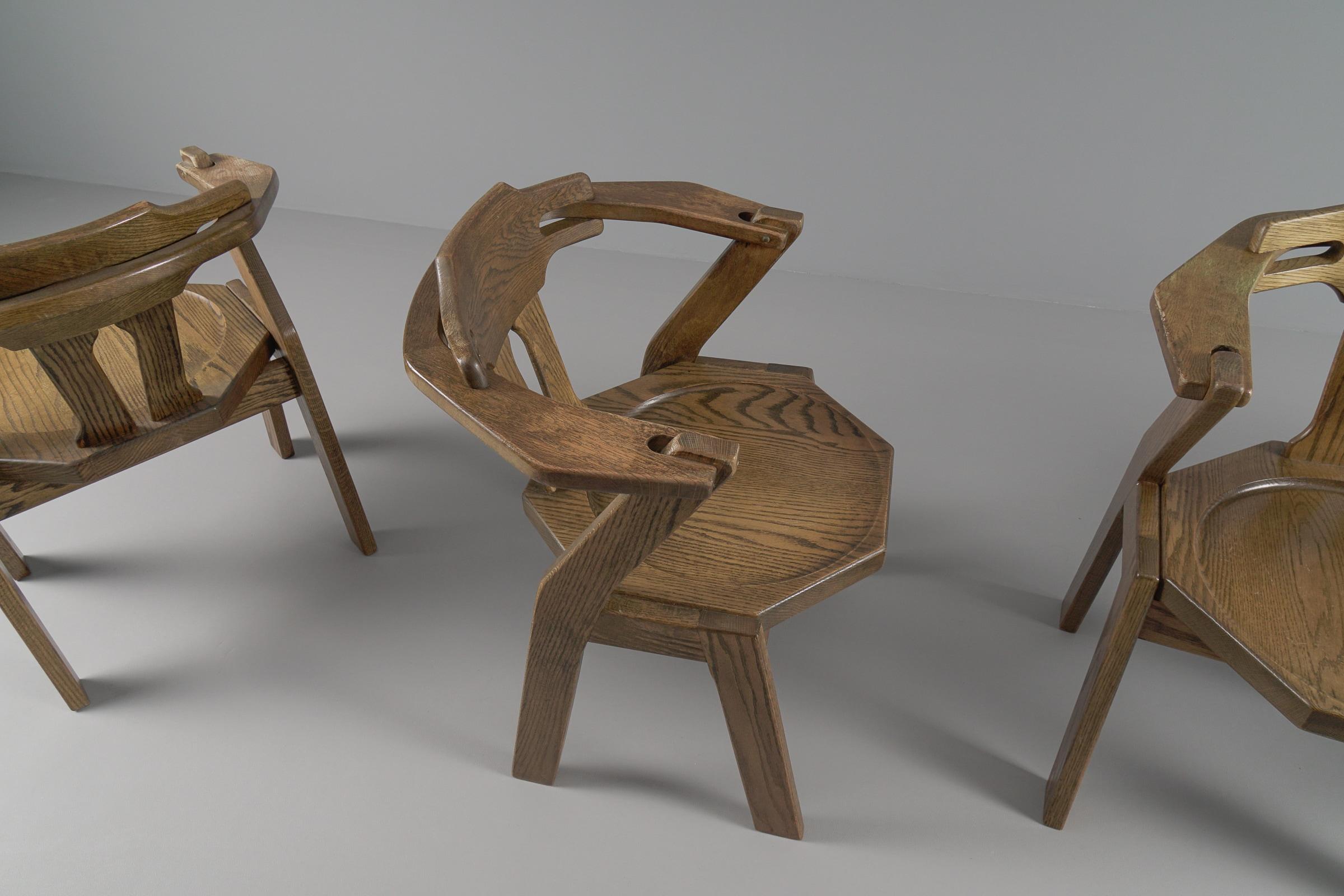 Brutalist Set of 4 Chairs with Oak Armrests, 1960s For Sale 1