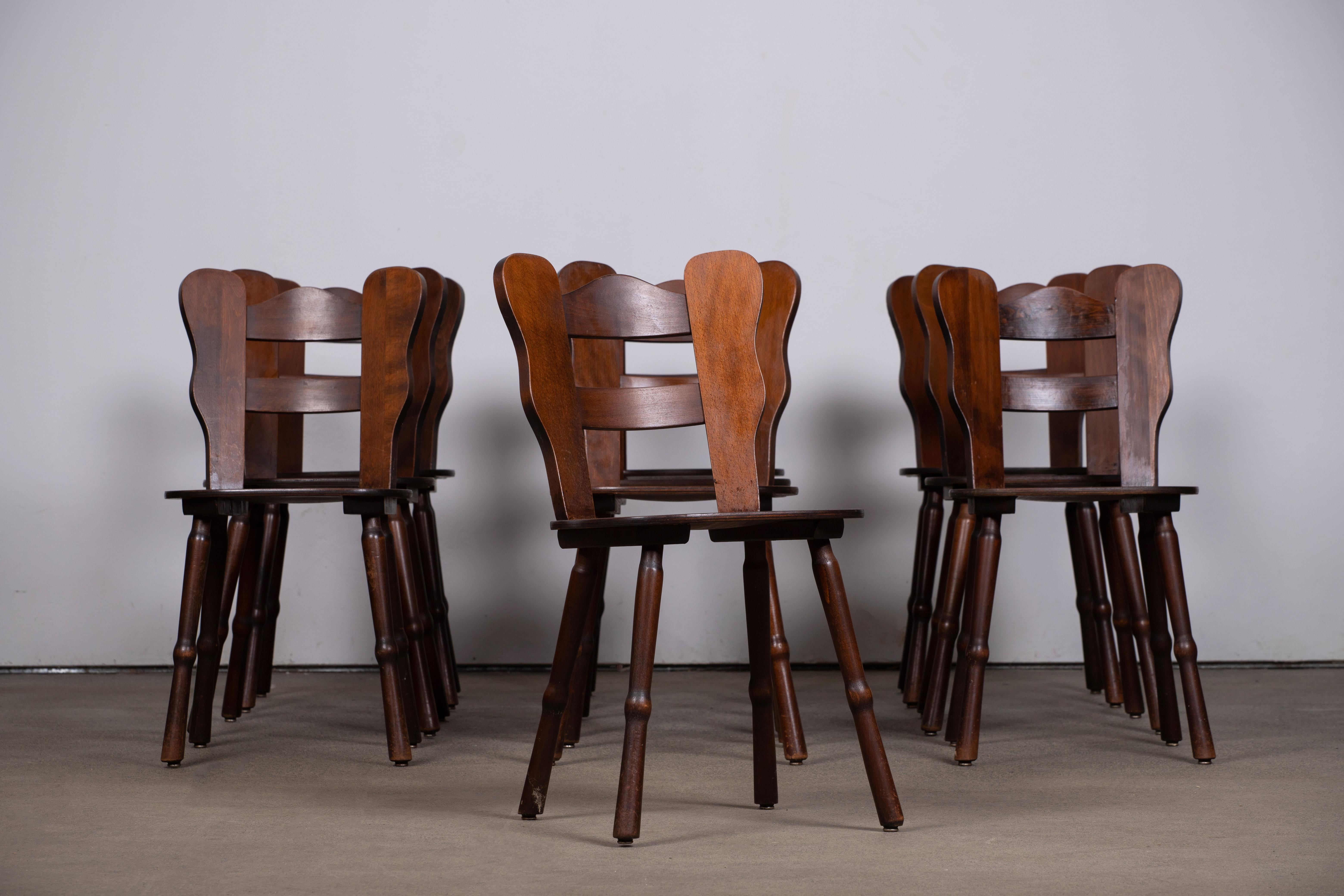 Brutalist Set of 6 Chairs, France, 1940 For Sale 3