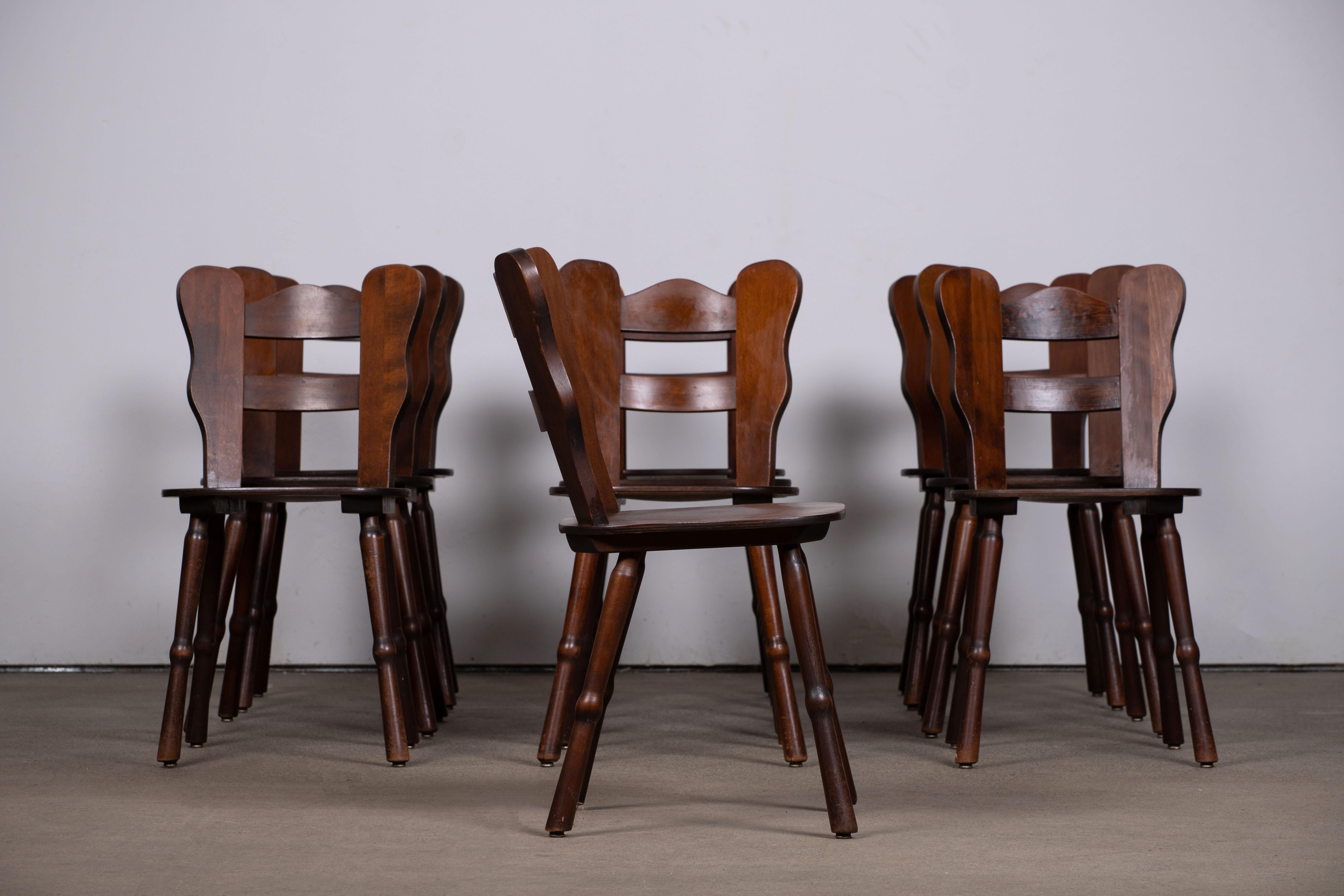 Brutalist Set of 6 Chairs, France, 1940 For Sale 4