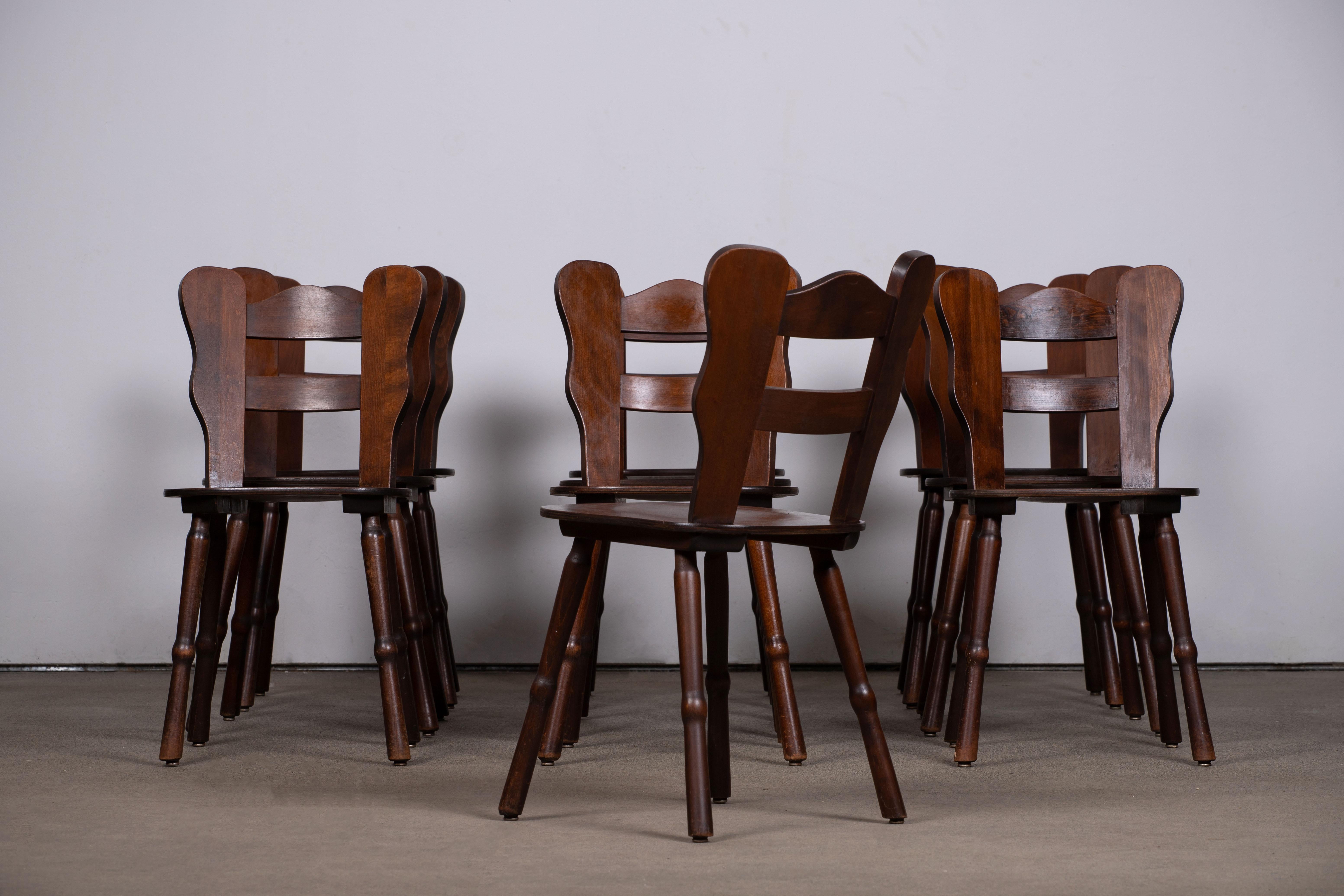 Brutalist Set of 6 Chairs, France, 1940 For Sale 5
