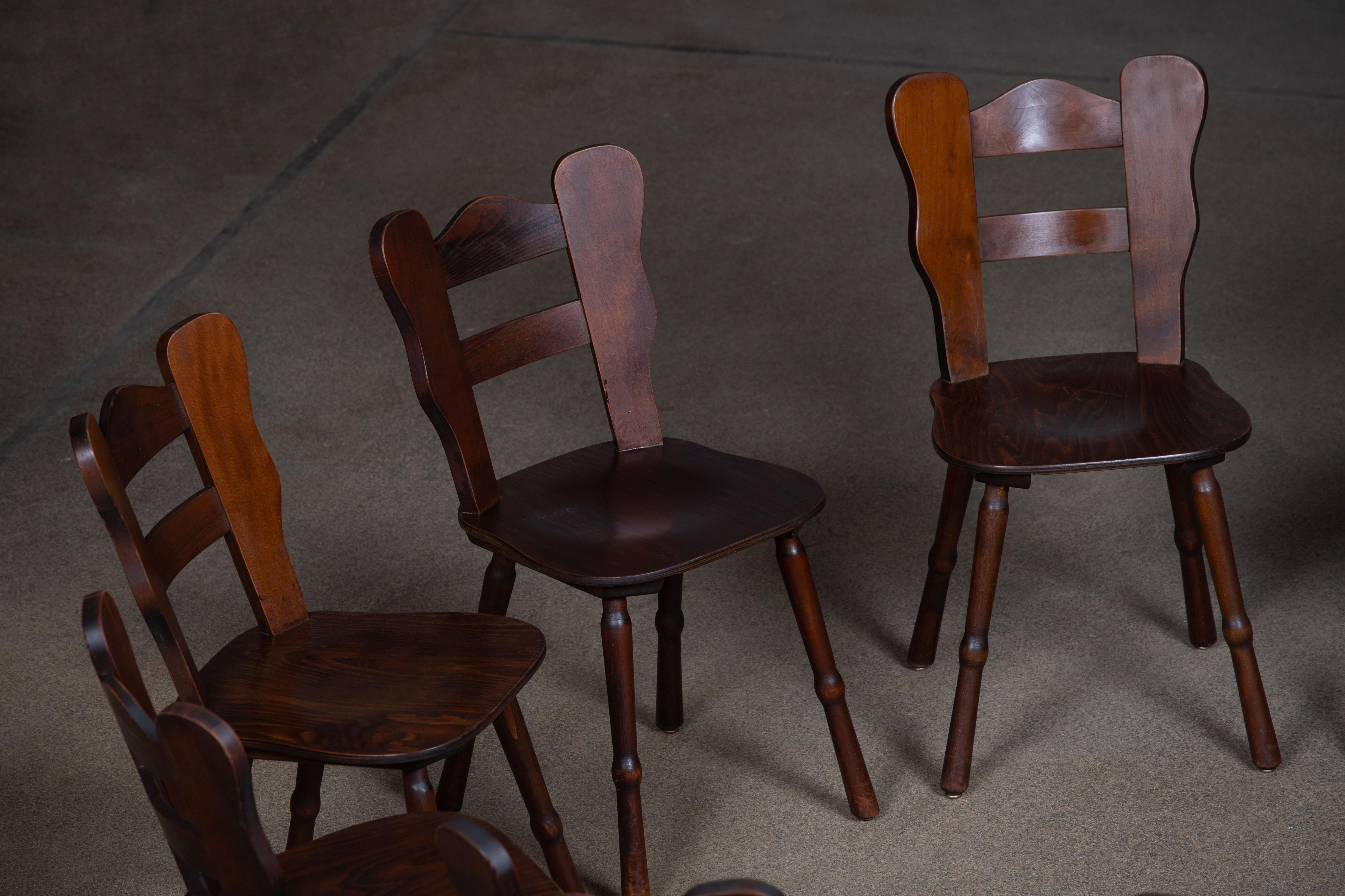 Brutalist Set of 6 Chairs, France, 1940 For Sale 8