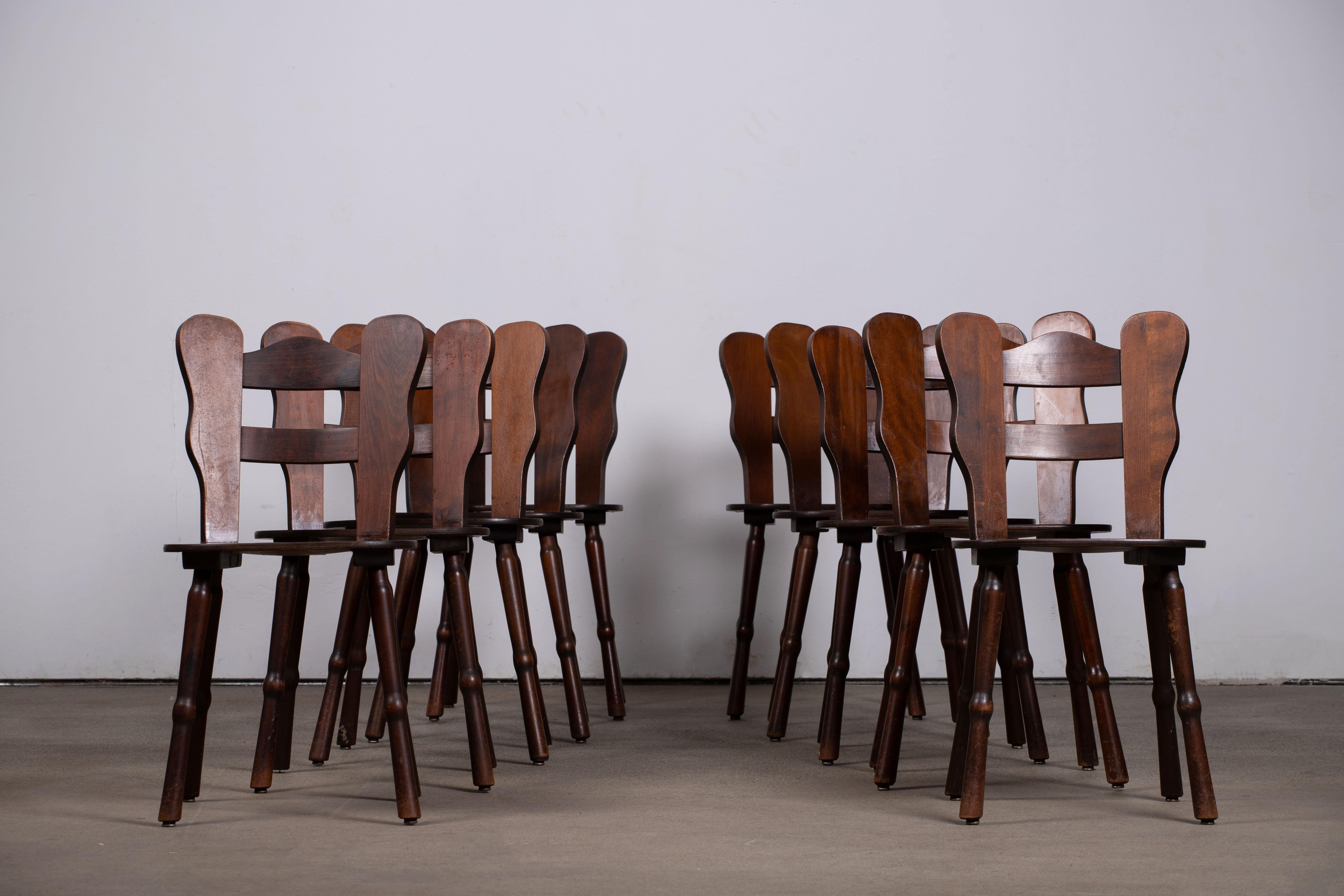 Brutalist Set of 6 Chairs, France, 1940 For Sale 2