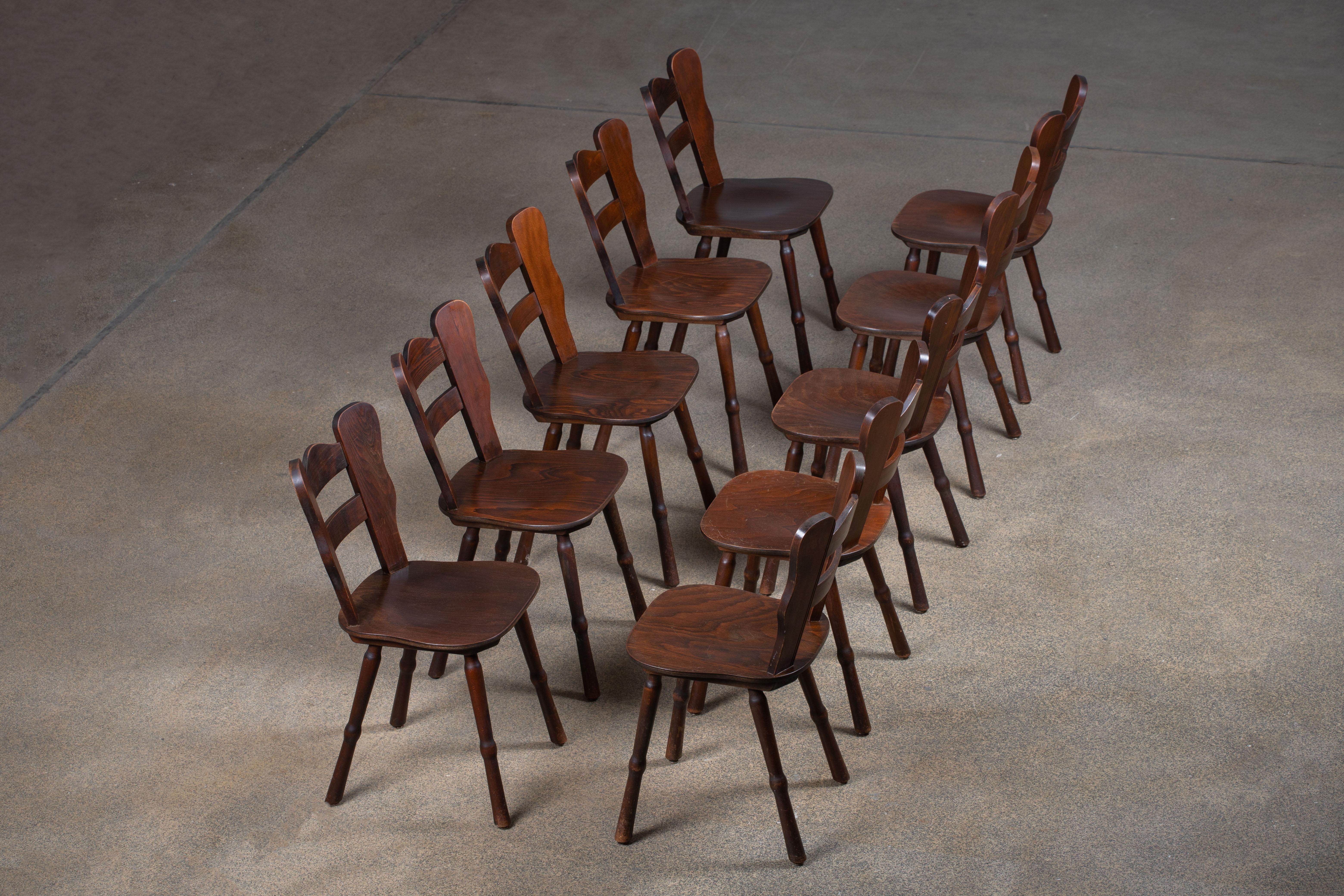 Ensemble brutaliste de 6 chaises, France, 1940