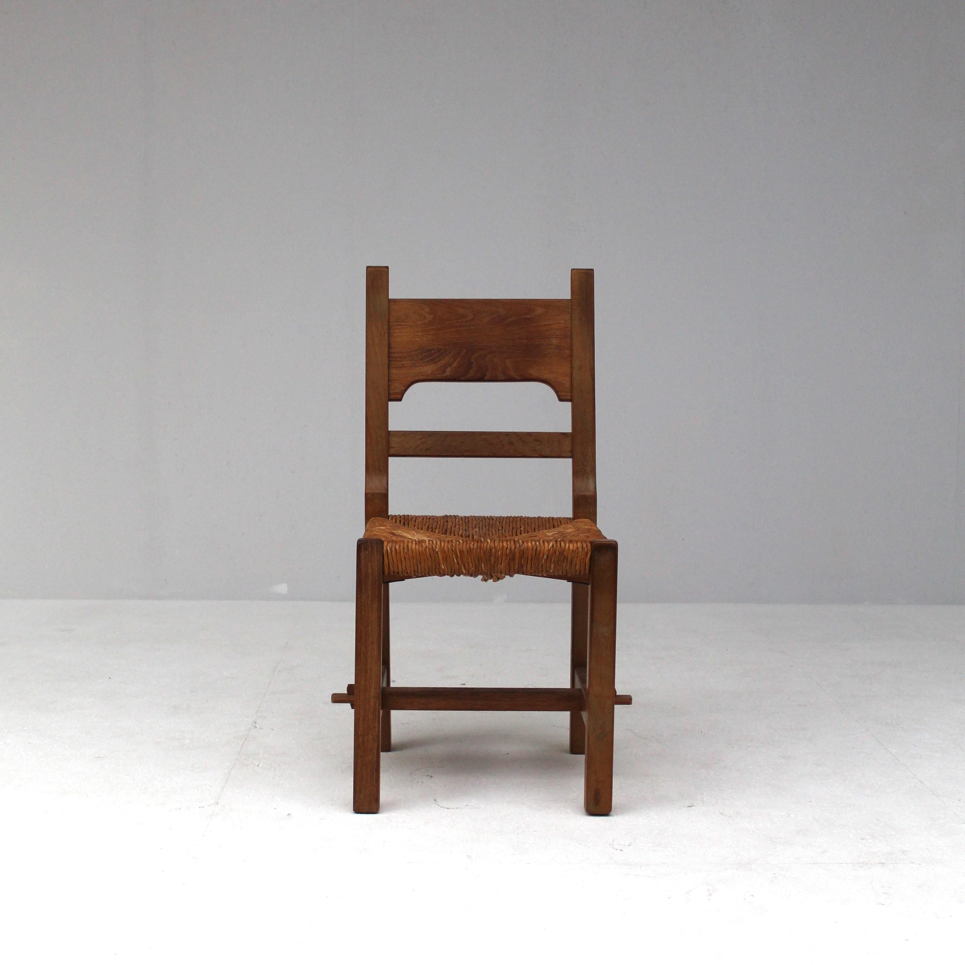 Brutalist set of 6 chairs with rush seat 2