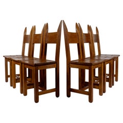 Used Brutalist Set of 6 French Solid Wood Chalet Dining Chairs