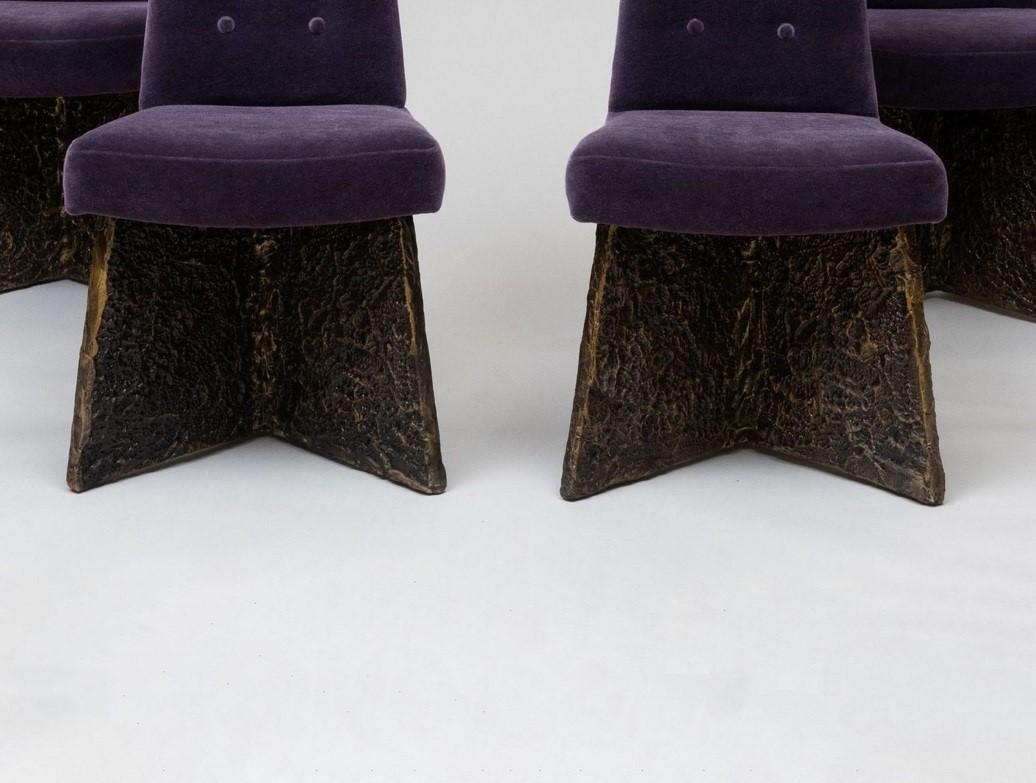 Brutalist Set of 6 Mohair Dining Chairs by Adrian Pearsall c. 1960 In Good Condition For Sale In Dallas, TX