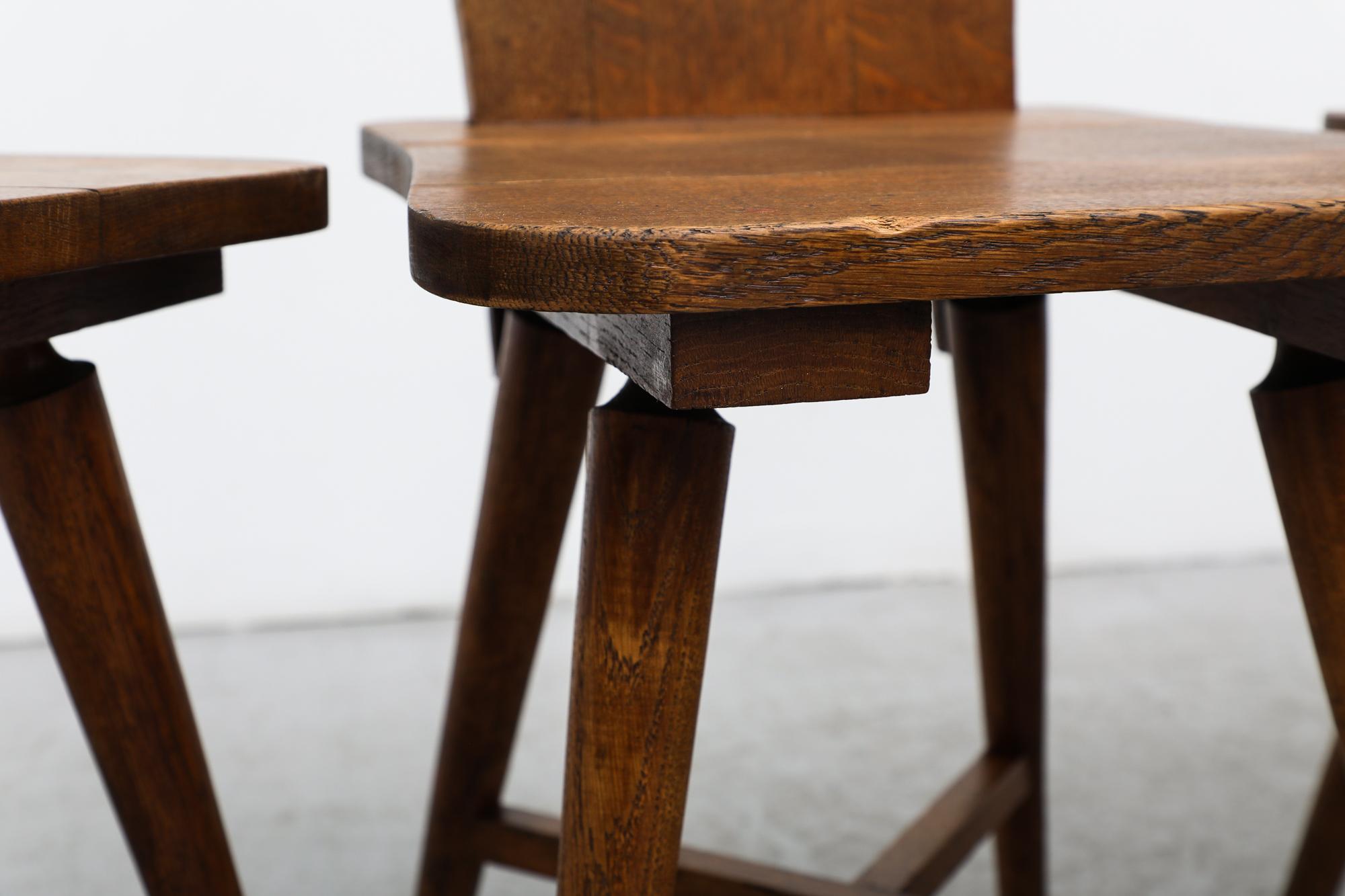 Brutalist Set of 6 Solid Oak Chairs with CutOuts, Belgium For Sale at 1stDibs