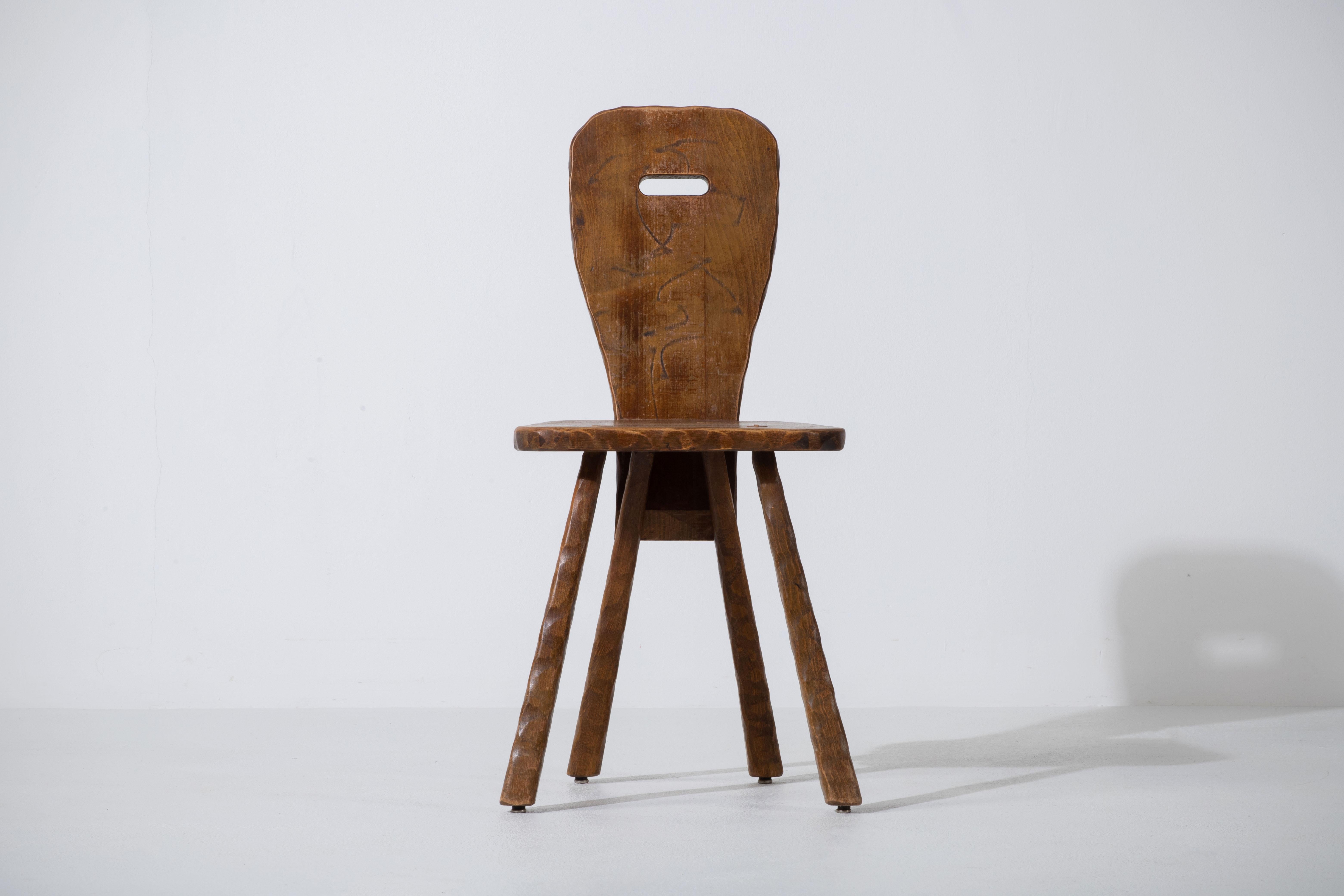 Brutalist Set of 8 Chairs, France, 1940 For Sale 8