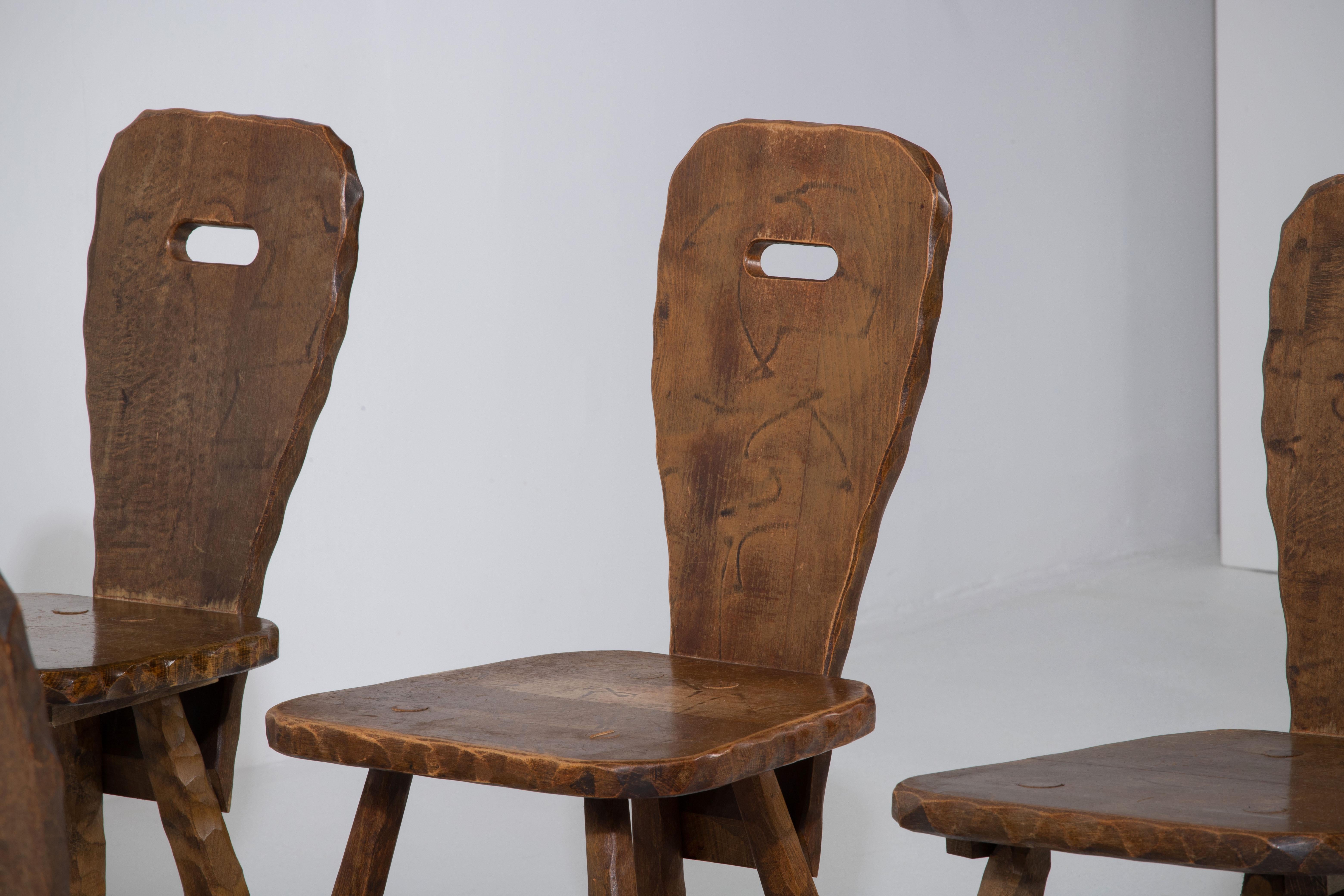 Brutalist Set of 8 Chairs, France, 1940 For Sale 12