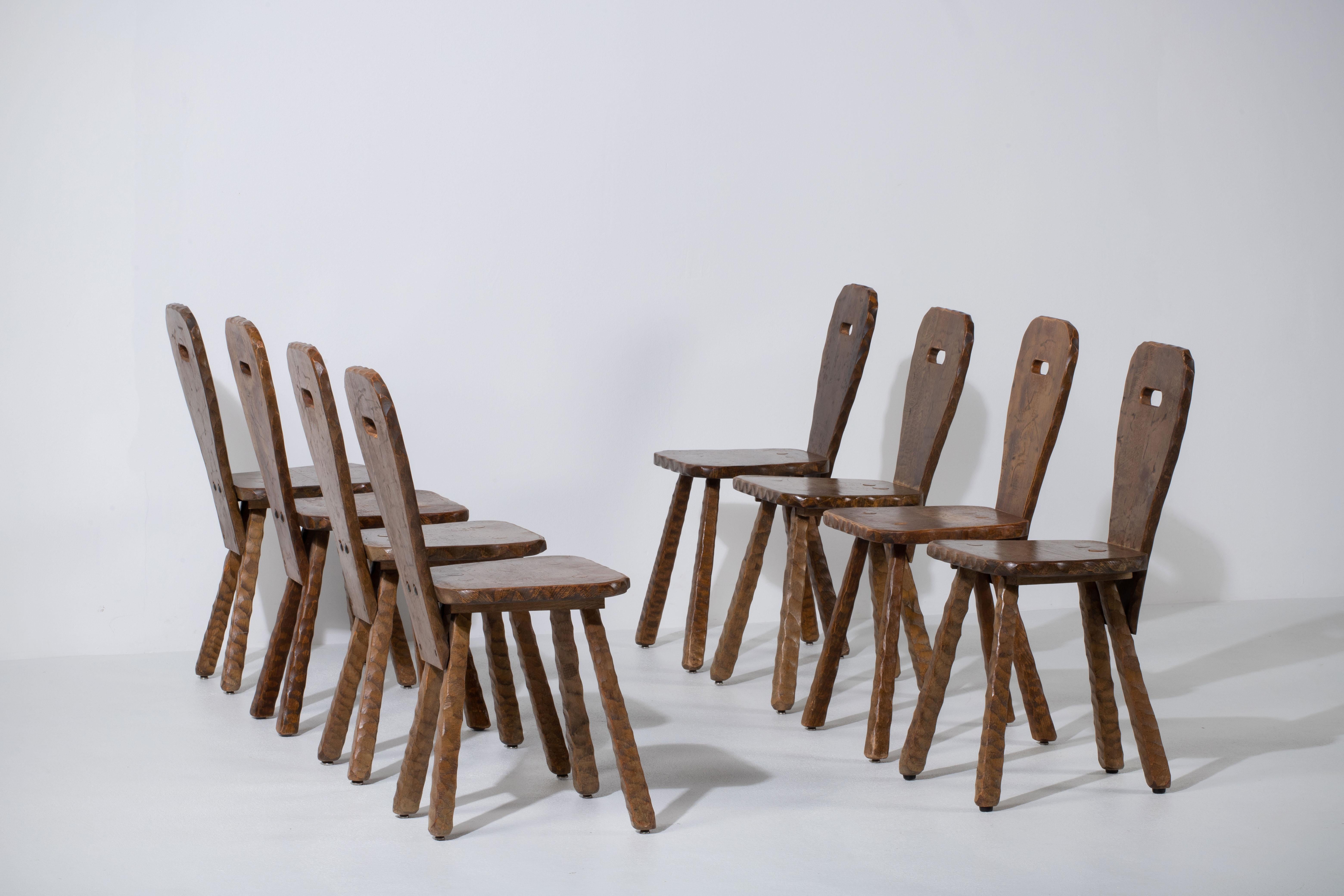 Brutalist Set of 8 Chairs, France, 1940 For Sale 13