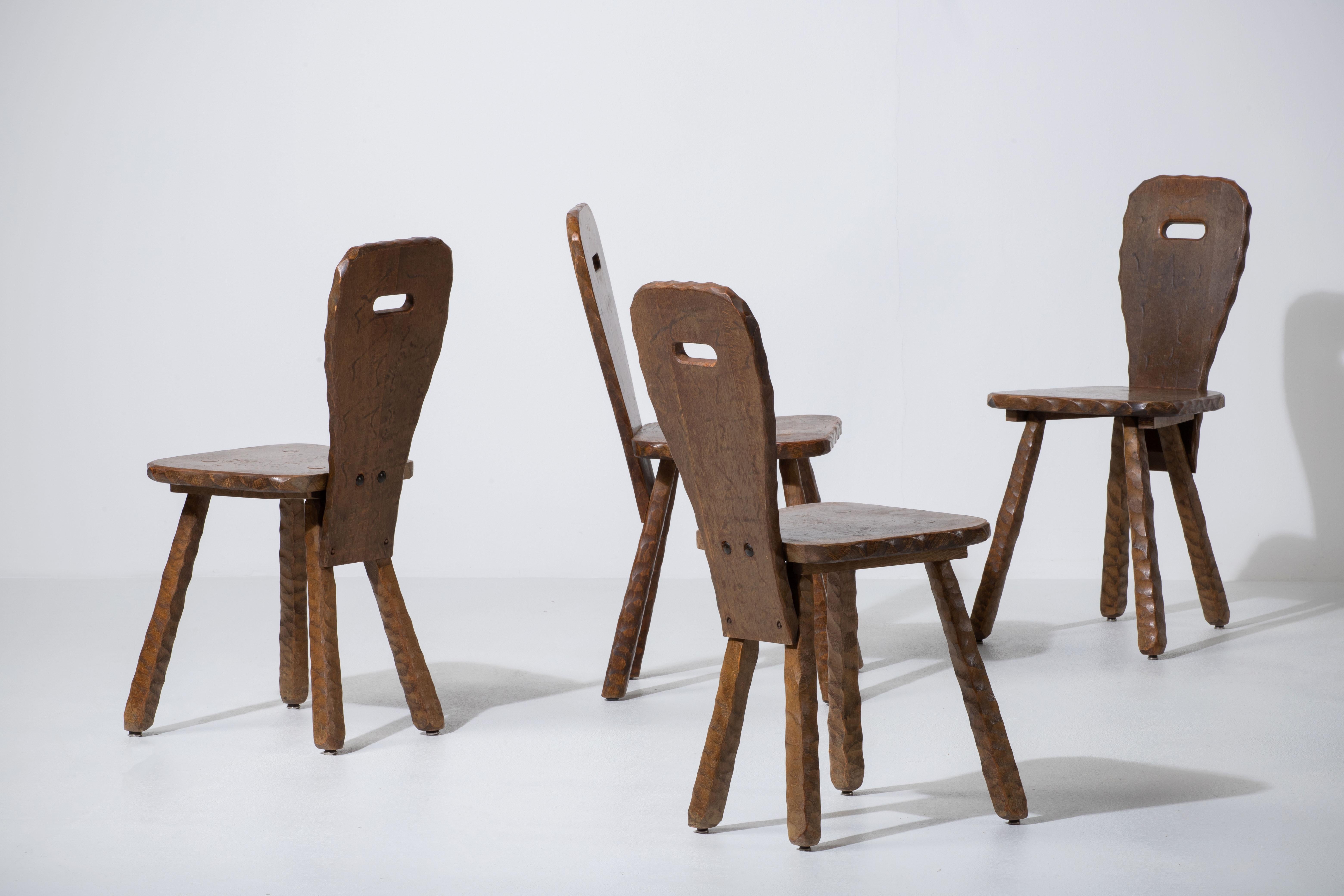 Arts and Crafts Brutalist Set of 8 Chairs, France, 1940 For Sale