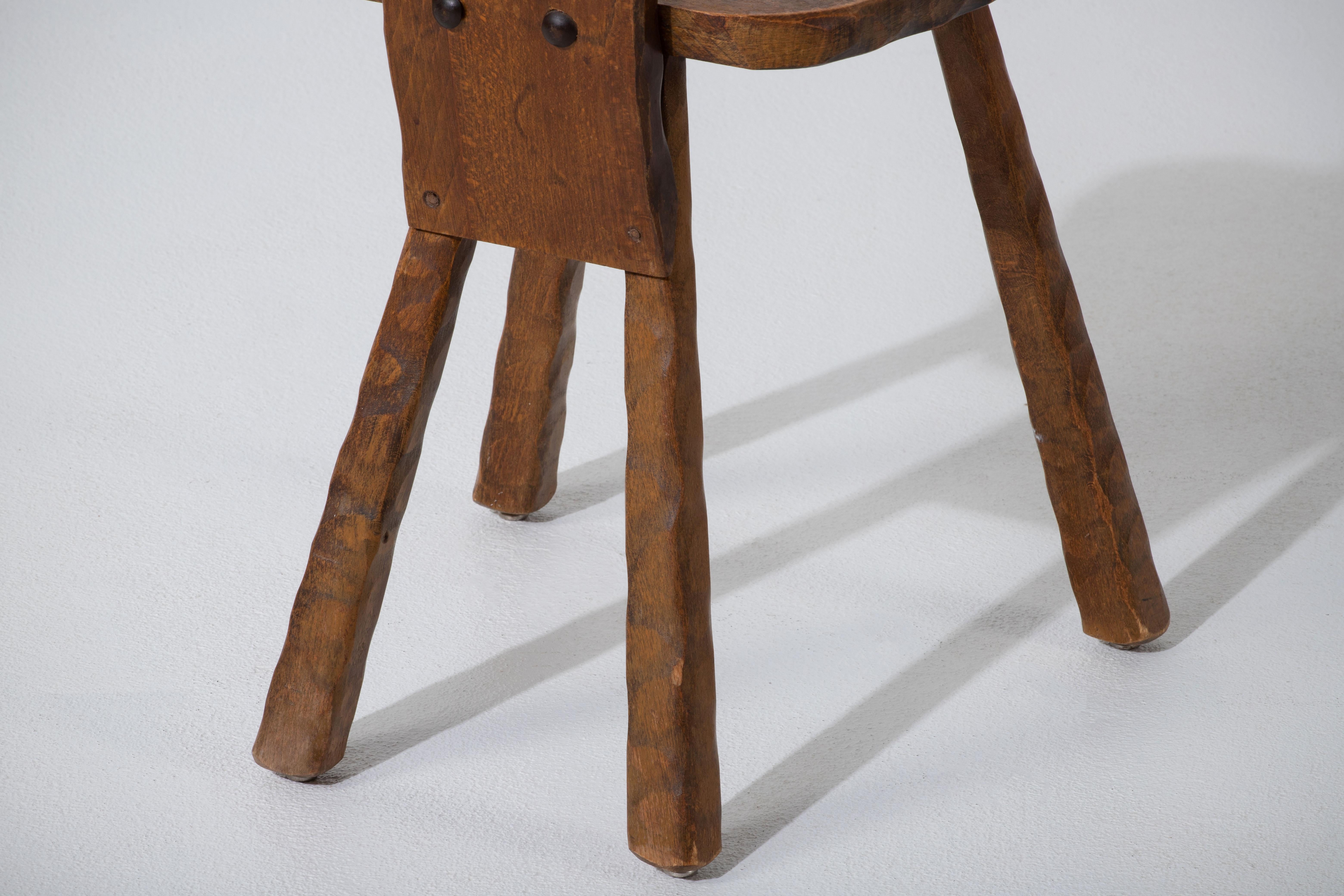 Oak Brutalist Set of 8 Chairs, France, 1940 For Sale