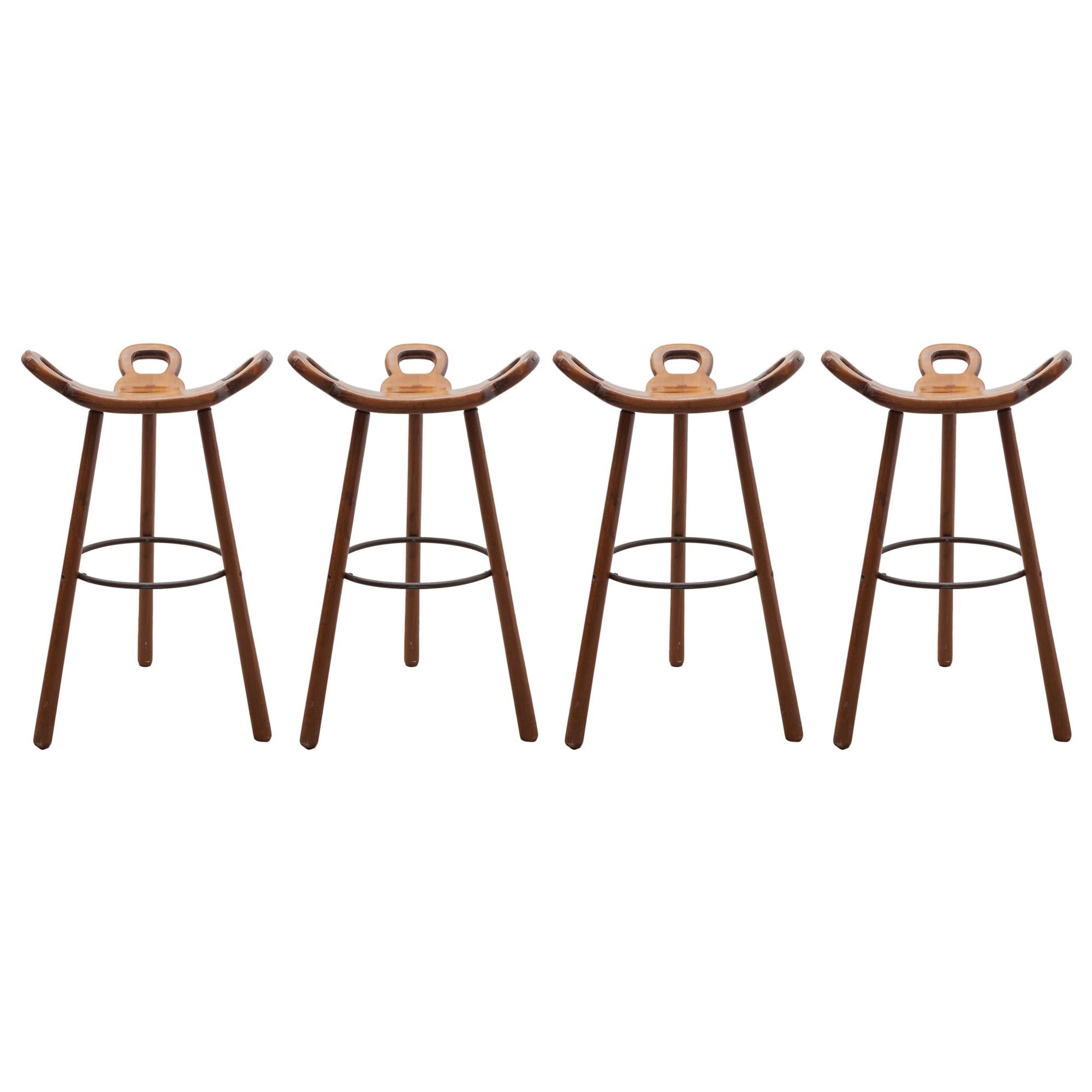 Brutalist Set of Four Bar-Stools "Marbella" Spain, 1970s