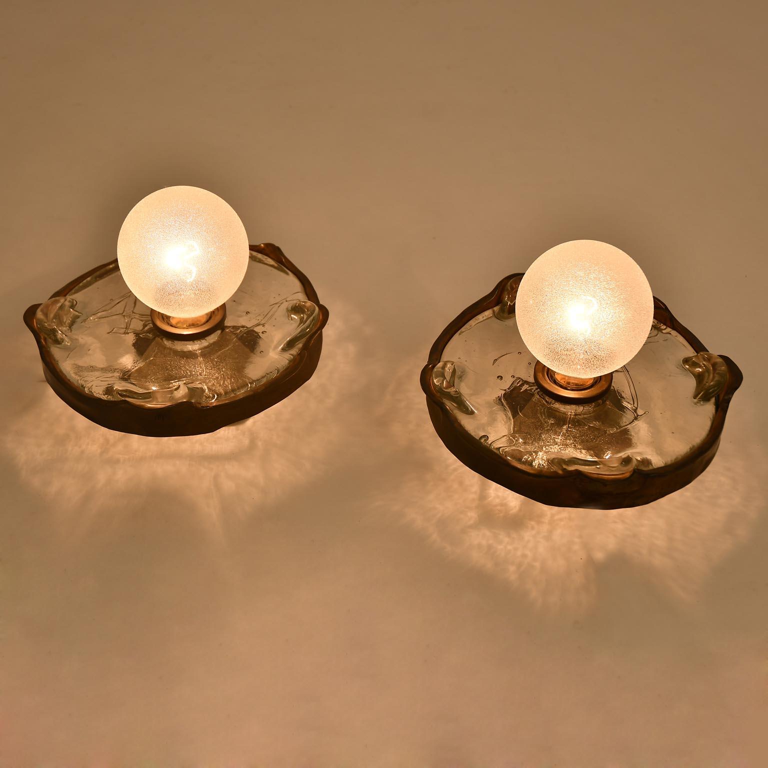 Brutalist Set of Mirrow and Wall Lights, Bronce Glass Lothar Klute Signed, 1980s 5