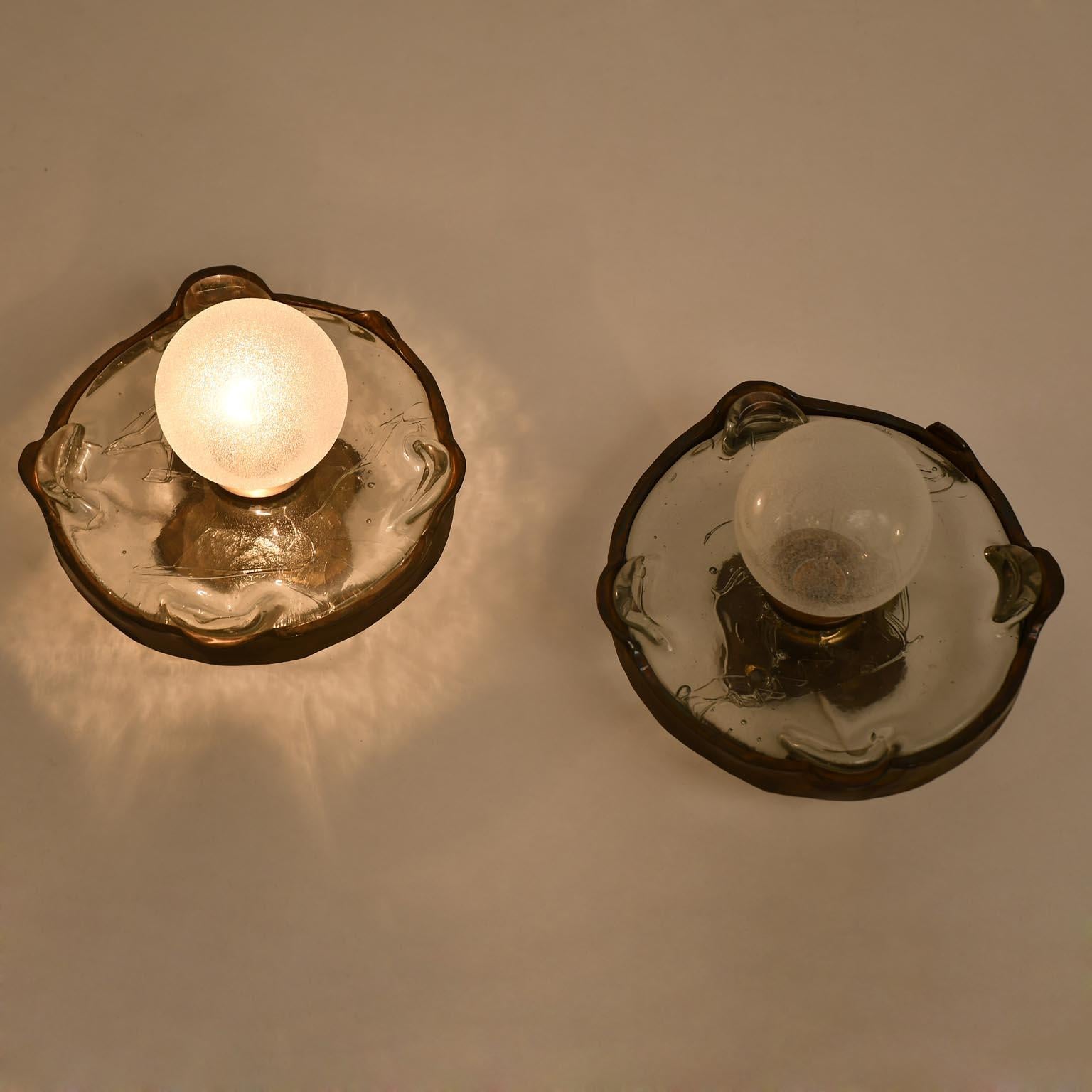 Brutalist Set of Mirrow and Wall Lights, Bronce Glass Lothar Klute Signed, 1980s For Sale 6