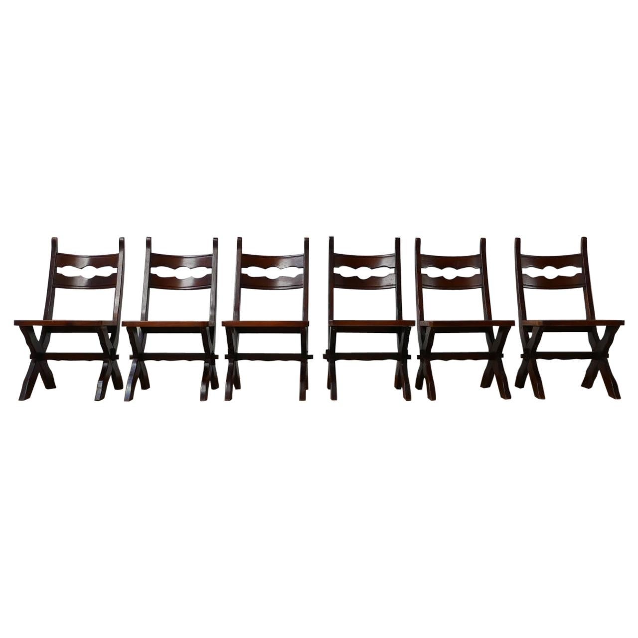 Brutalist Set of Six Belgium Dining Chairs '6' For Sale