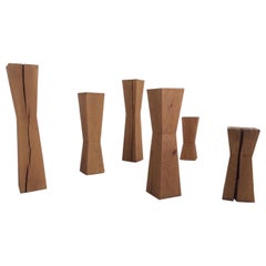 Vintage Brutalist Set of Six Wood Pedestals, 1980-90s