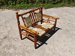 Brutalist Settee in pinewood attr. to Adrien Audoux & Frida Minet, France 1960s