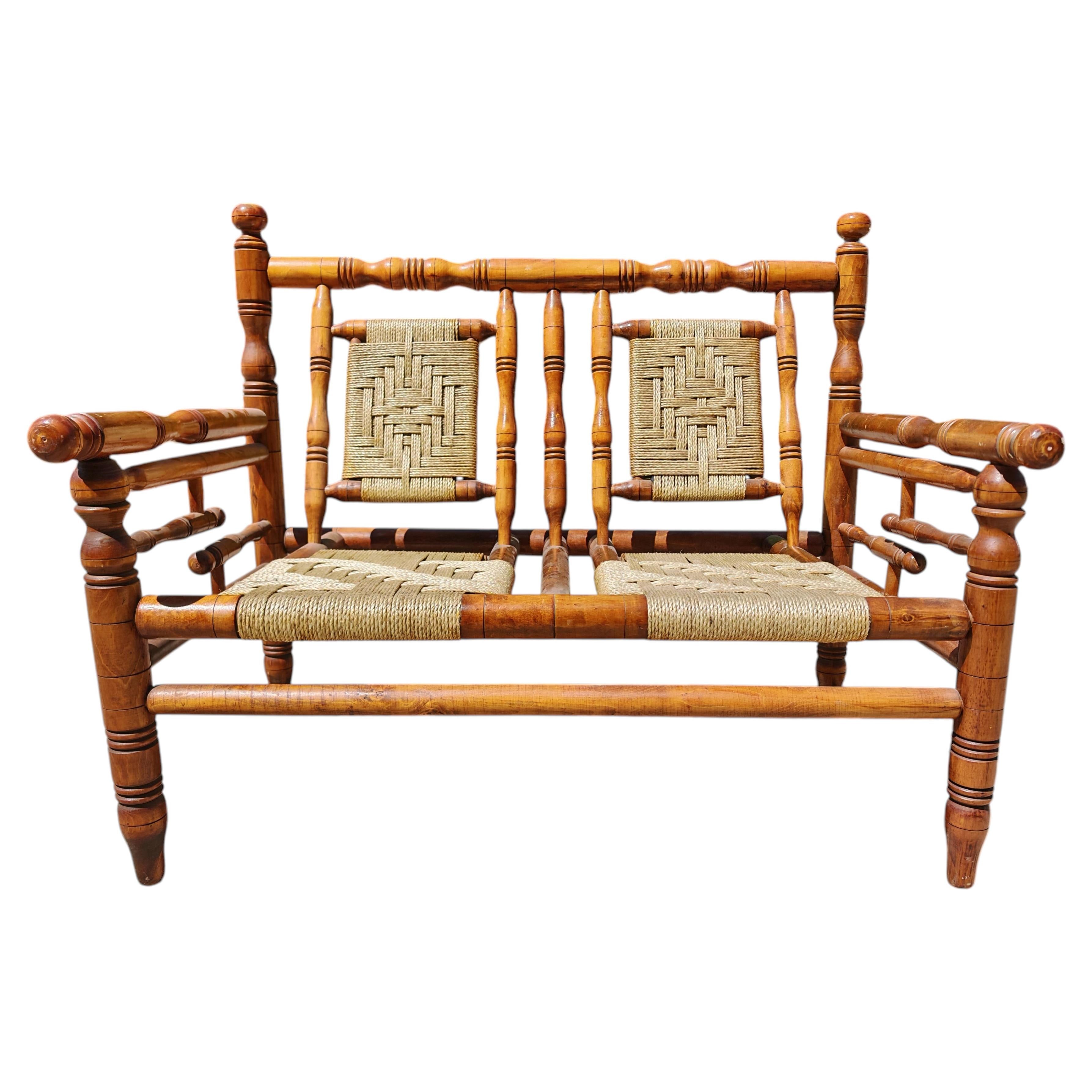 Brutalist Settee in pinewood attr. to Adrien Audoux & Frida Minet, France 1960s
