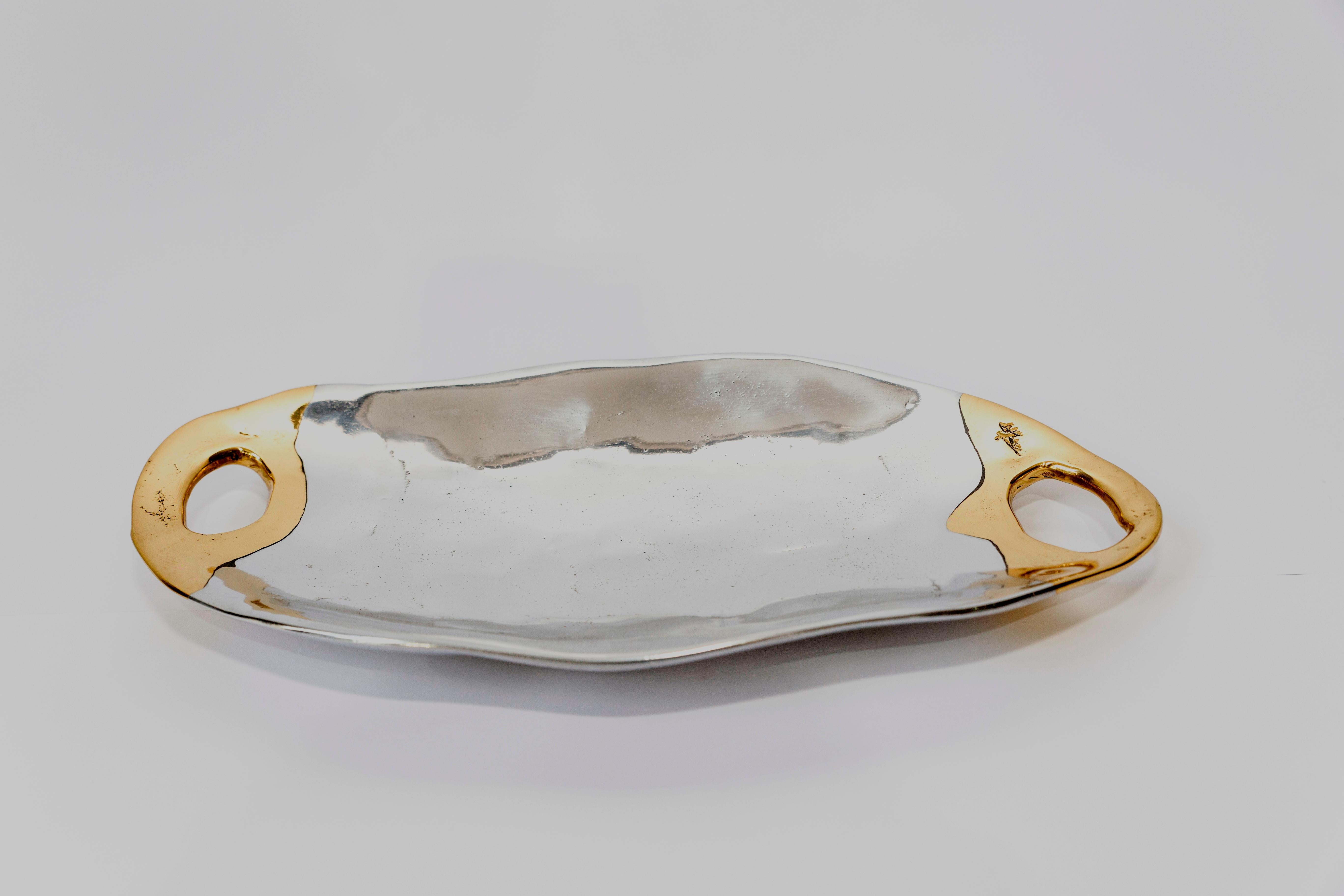 Brutalist Shallow Bowl Cast Alumium and Brass Reference A024 by David Marshall In New Condition For Sale In Benahavis, AN