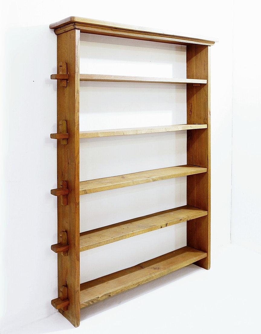 Wood Brutalist shelf in solid wood - 1950s For Sale