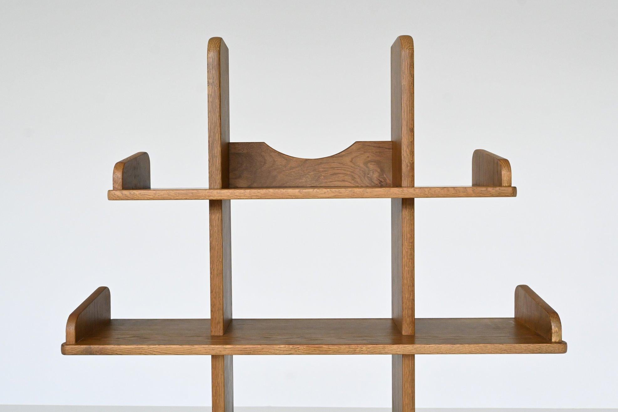 Brutalist shelving unit bookcase in oak Mid Century The Netherlands 1970 9