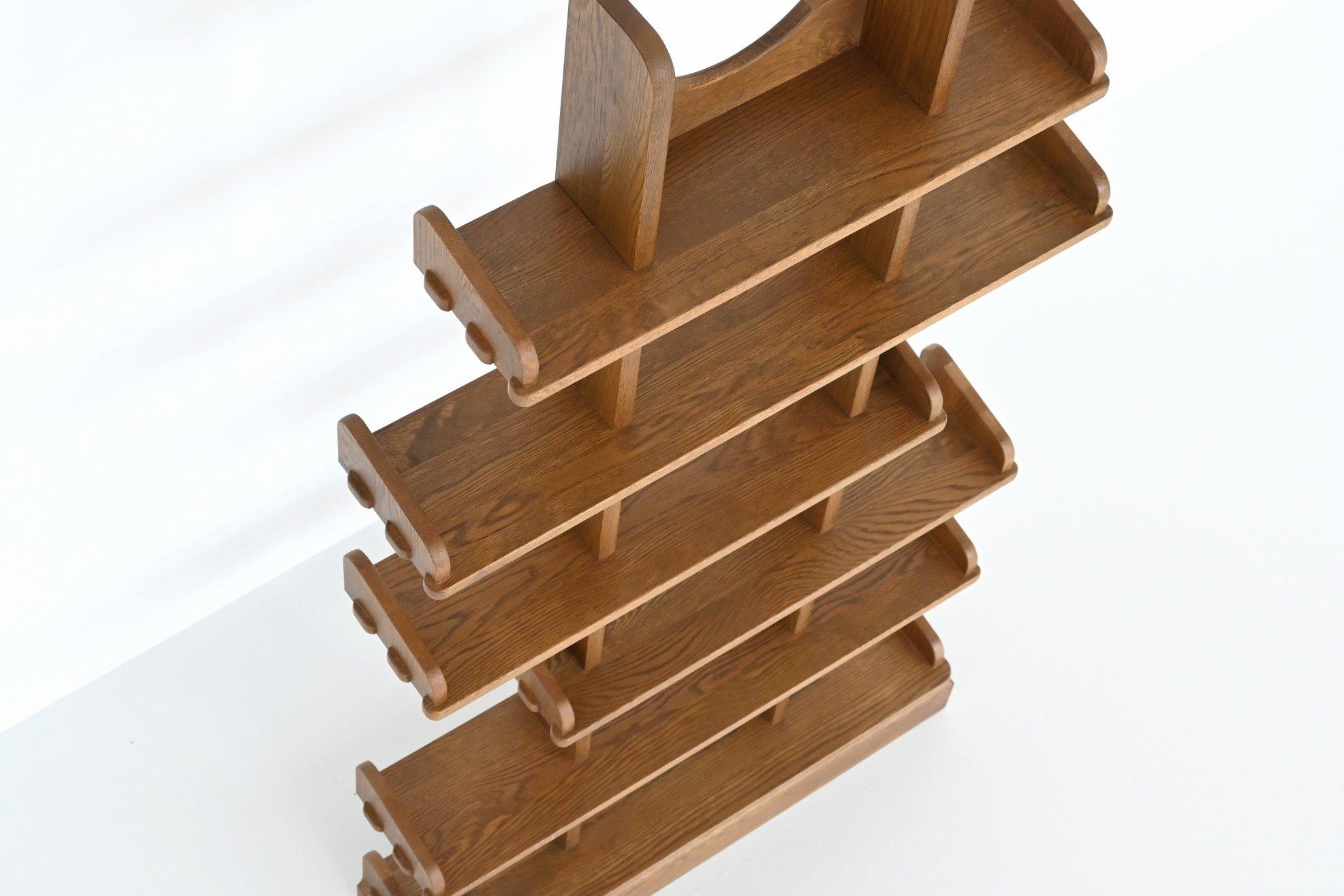 Brutalist shelving unit bookcase in oak Mid Century The Netherlands 1970 11