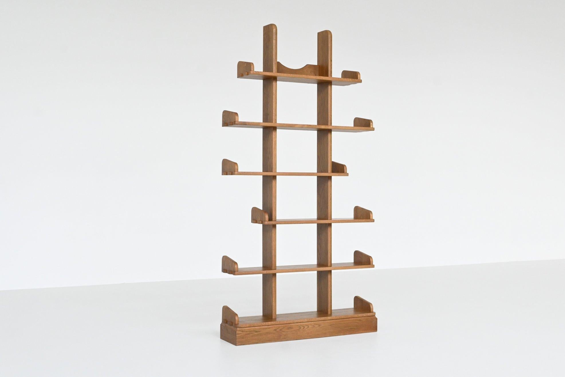 Dutch Brutalist shelving unit bookcase in oak Mid Century The Netherlands 1970