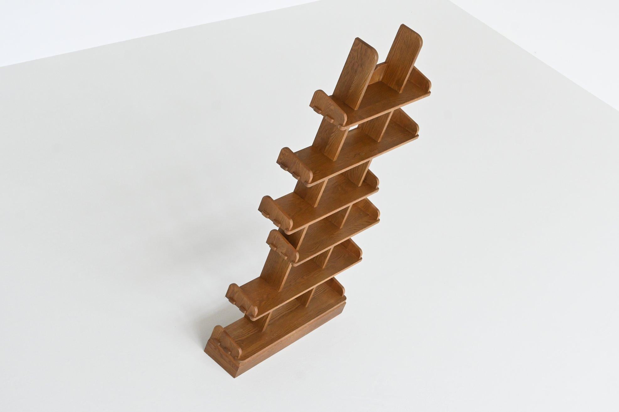 Late 20th Century Brutalist shelving unit bookcase in oak Mid Century The Netherlands 1970