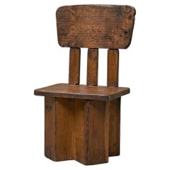 Chaise d'appoint brutaliste en Oak Oak massif années 1950