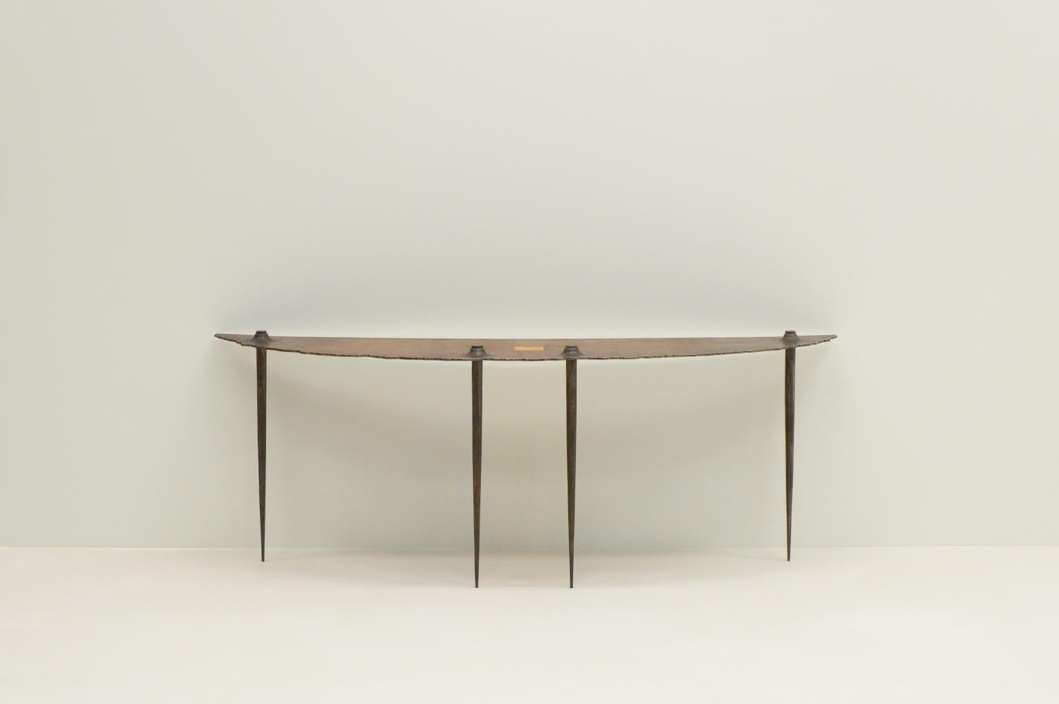 Belgian Brutalist side table by Idir Mecibah for Smederij Moerman, 1990s Belgium.  For Sale