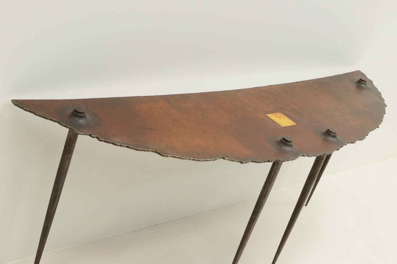 Belgian Brutalist side table by Idir Mecibah for Smederij Moerman, 1990s Belgium.