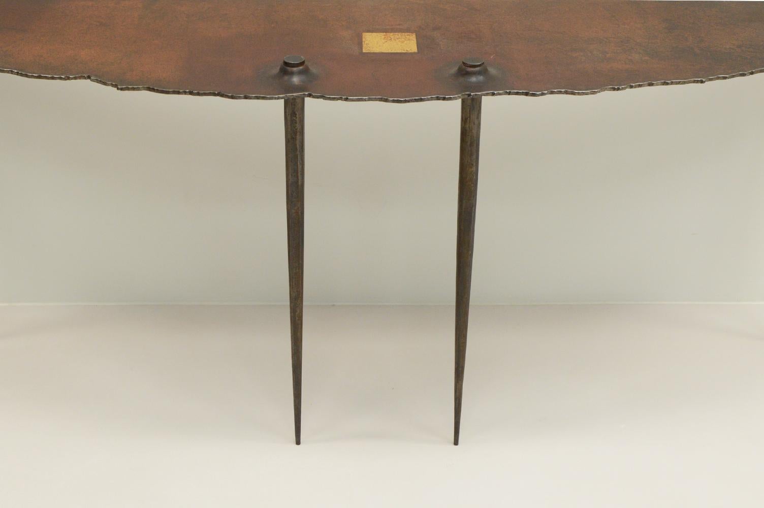 Late 20th Century Brutalist side table by Idir Mecibah for Smederij Moerman, 1990s Belgium.  For Sale