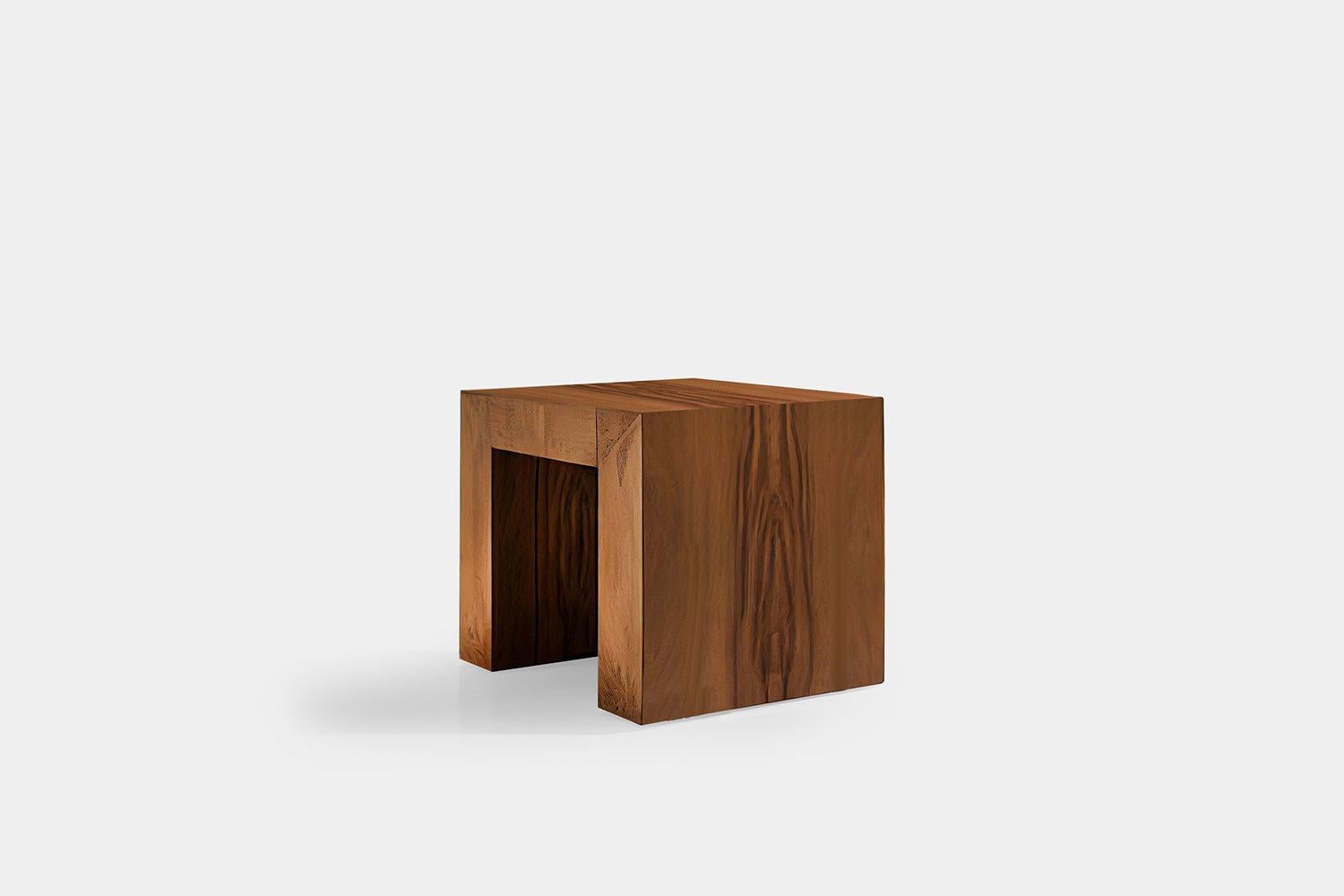 Veneer Brutalist Side Table or Night Stand in Old Wood Finish, Auxiliary Table Elefante For Sale