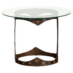 Mesa Auxiliar Brutalista con Tapa de Cristal