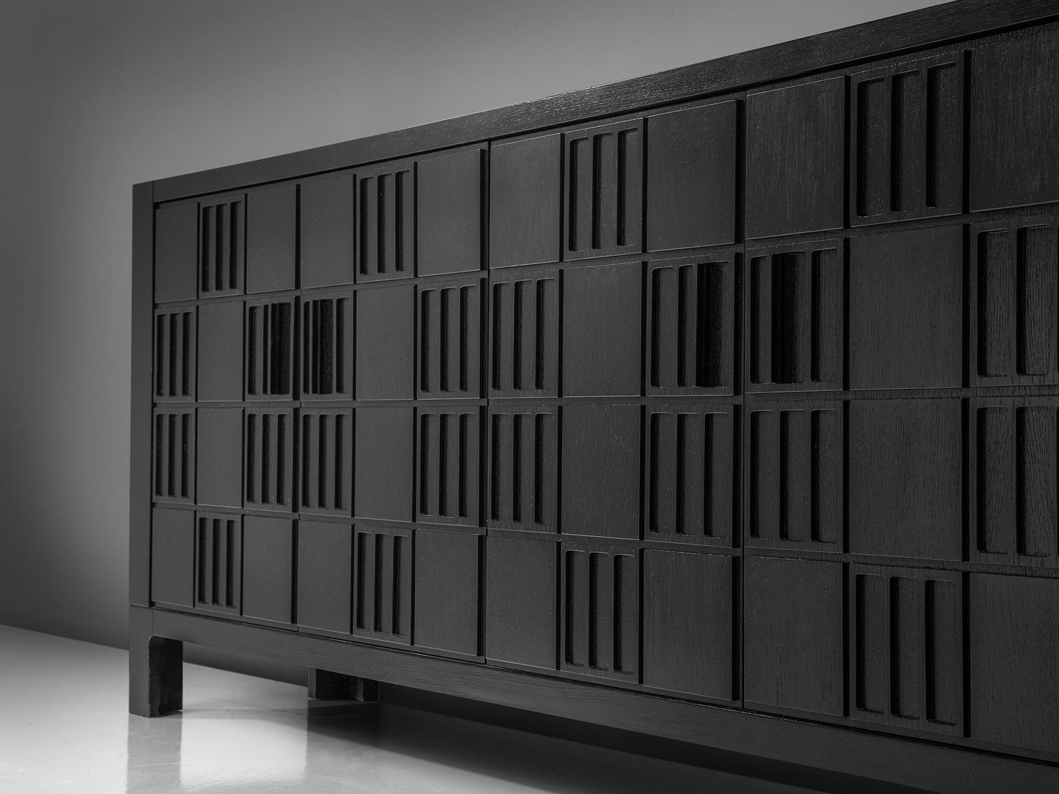 Late 20th Century Brutalist Sideboard, Black Stained Wood, Europe, 1970s