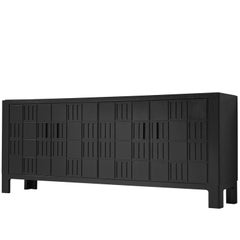 Vintage Brutalist Sideboard, Black Stained Wood, Europe, 1970s