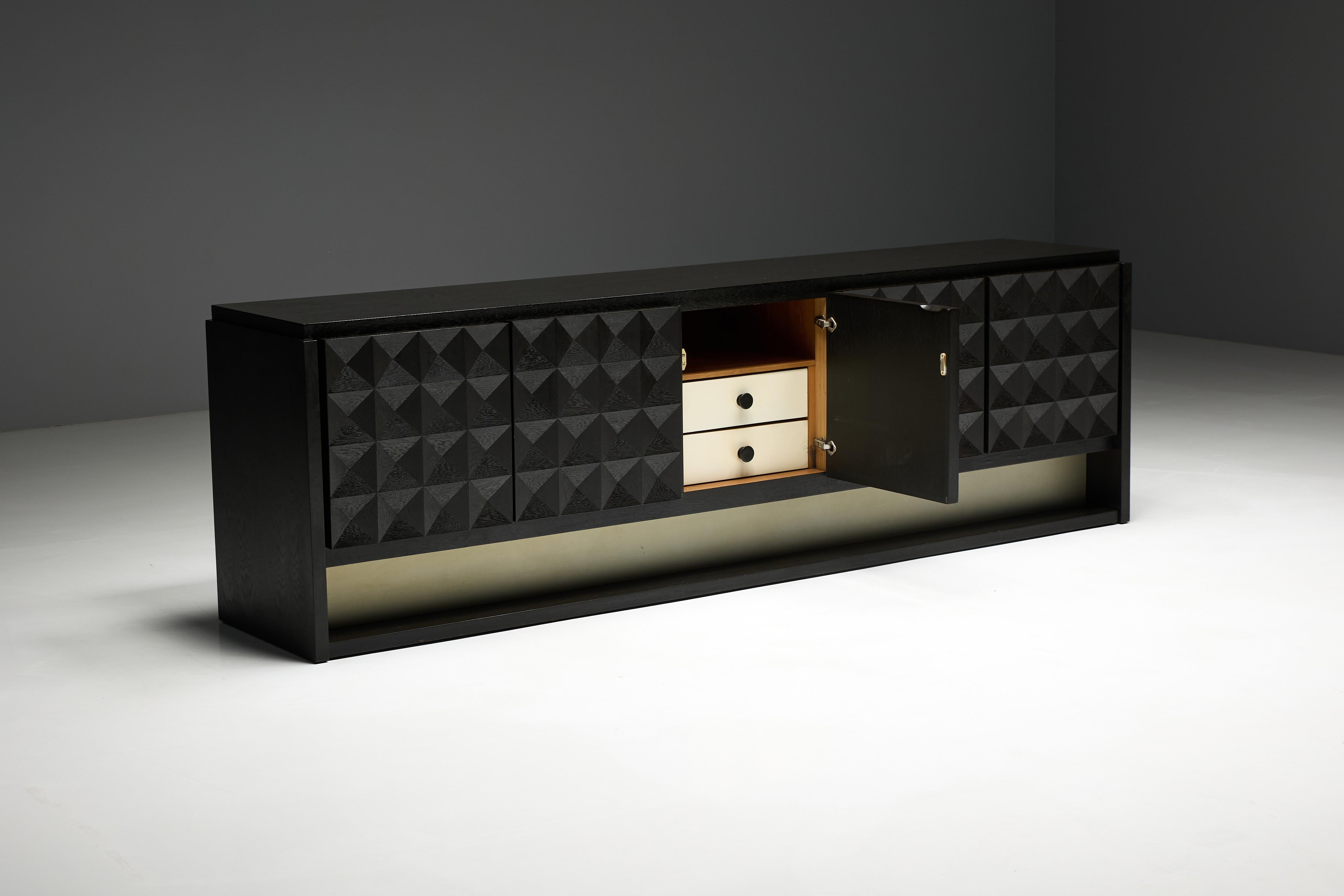 Brutalist Sideboard by De Coene in Stained Oak, Belgium, 1970s For Sale 5