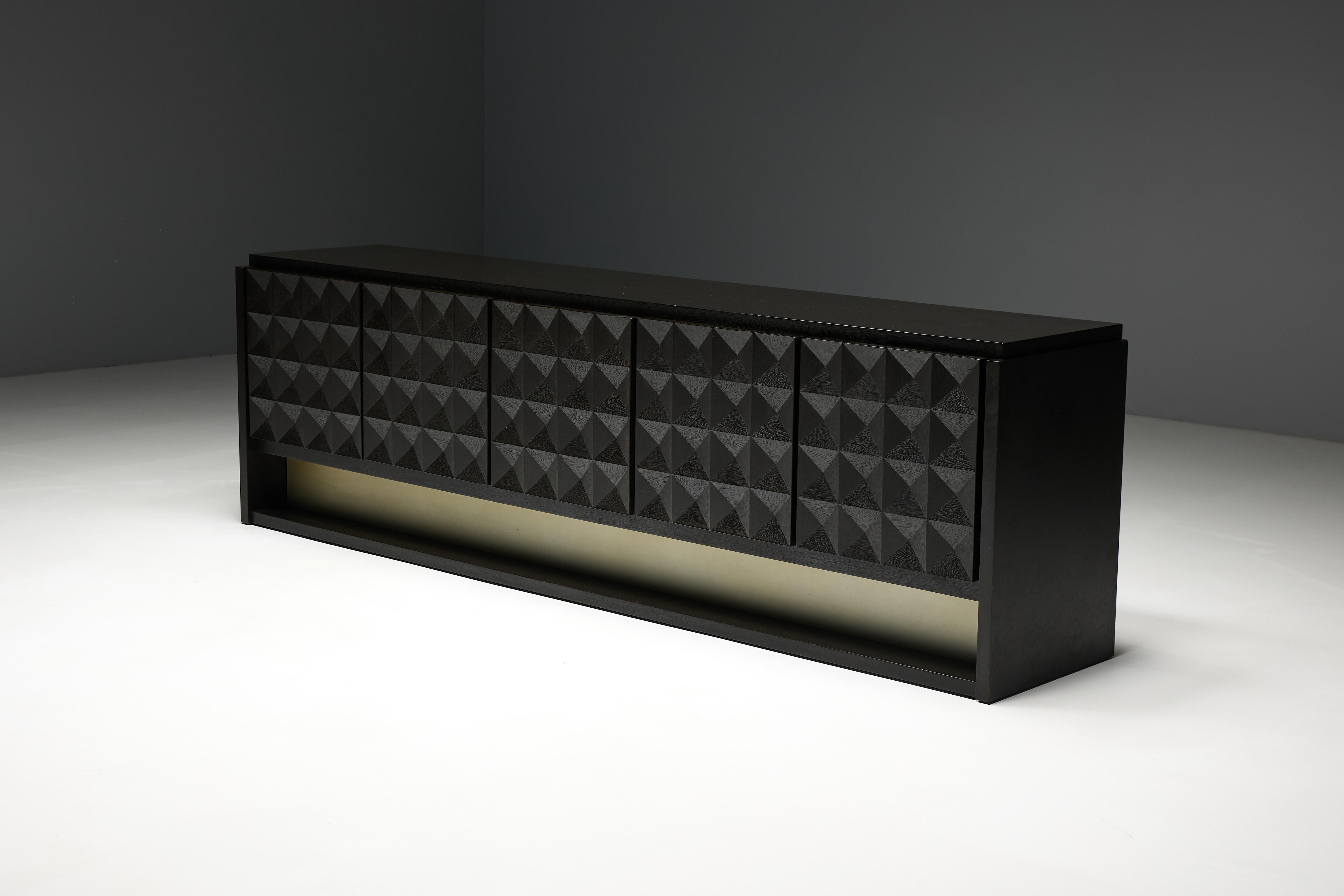 Brutalist Sideboard by De Coene in Stained Oak, Belgium, 1970s For Sale 12