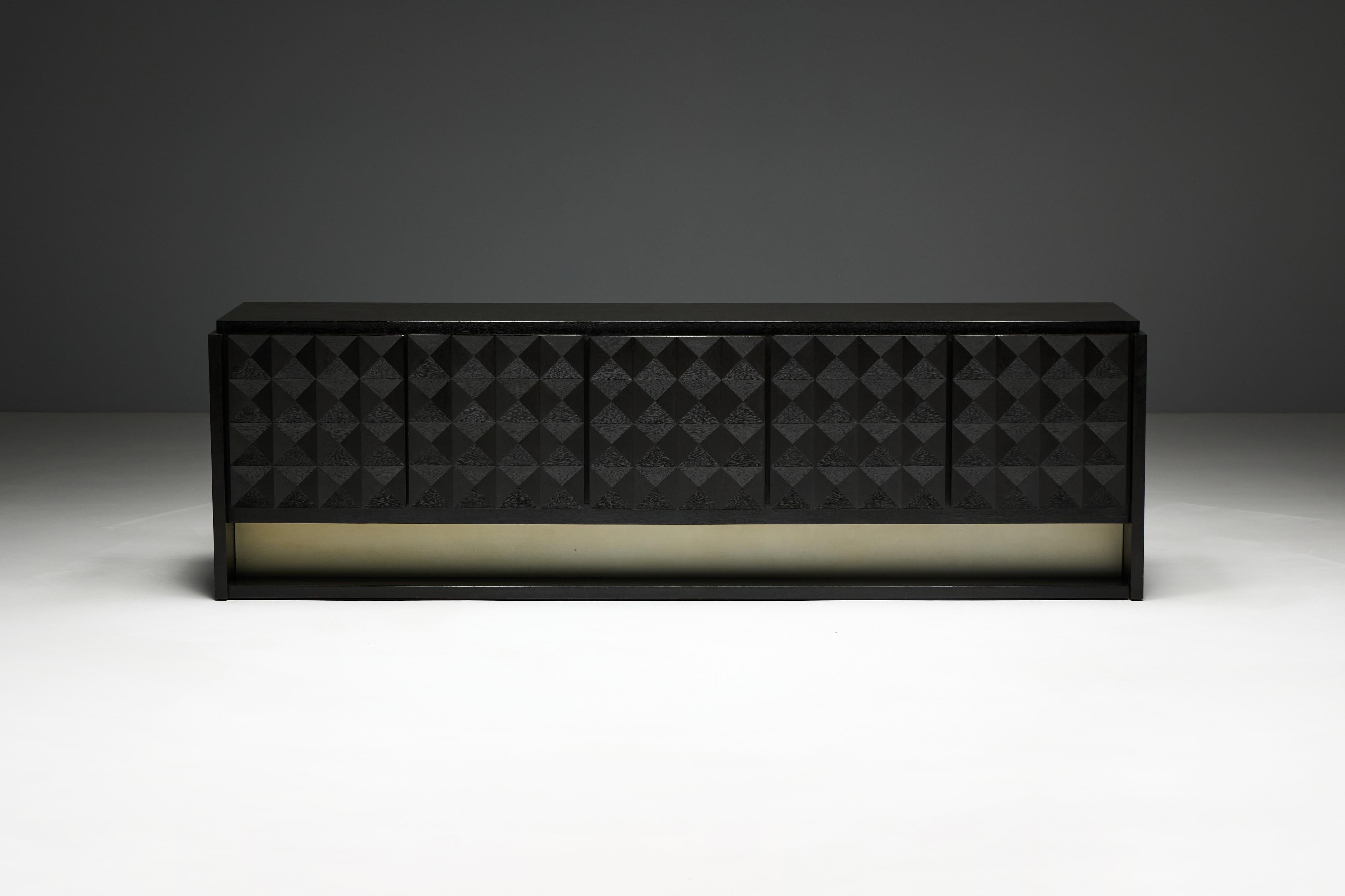 Belgian Brutalist Sideboard by De Coene in Stained Oak, Belgium, 1970s For Sale