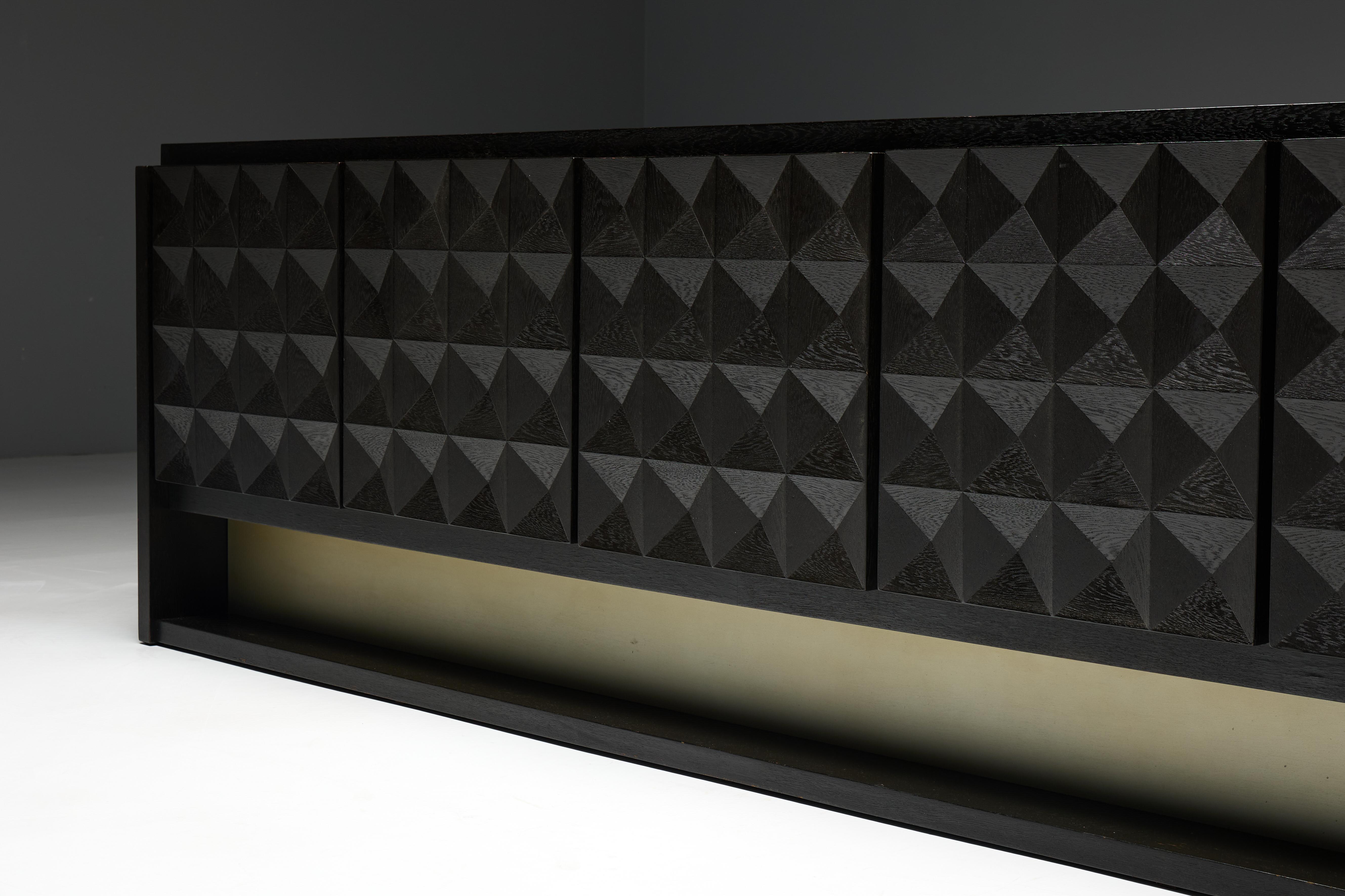 Brutalist Sideboard by De Coene in Stained Oak, Belgium, 1970s For Sale 1