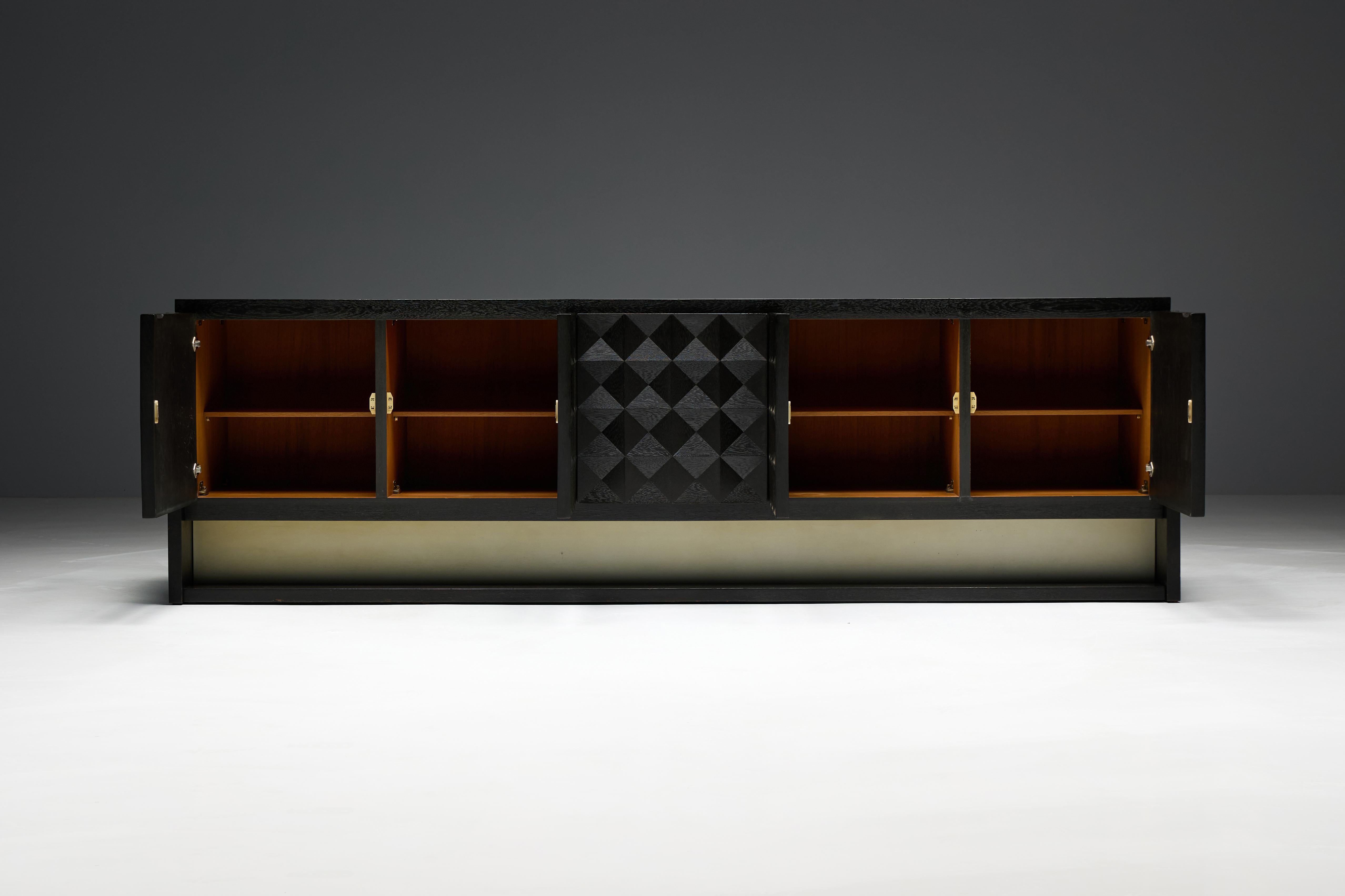 Brutalist Sideboard by De Coene in Stained Oak, Belgium, 1970s For Sale 4