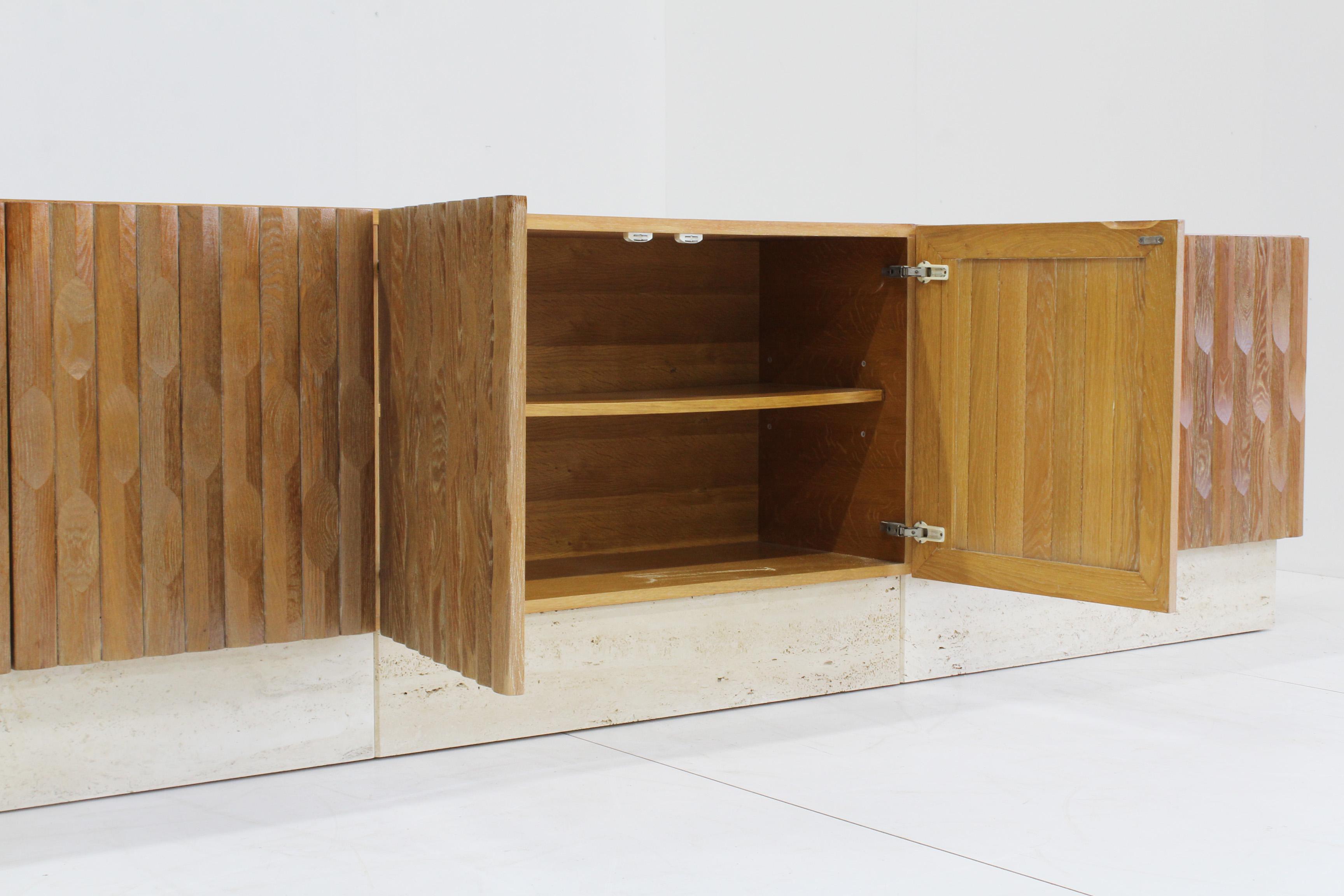 Brutalist sideboard credenza wood and travertine Belgium , 1970s In Good Condition In OSS, NB