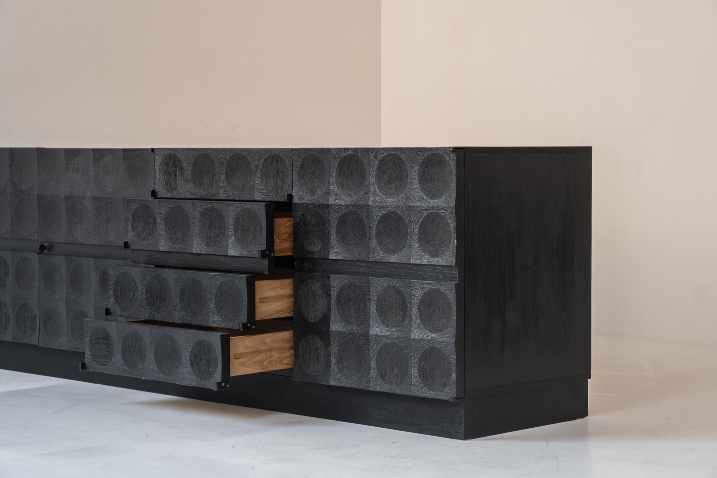 Brutalist sideboard in black stained oak by J. Batenburg For MI, Belgium 1969 3