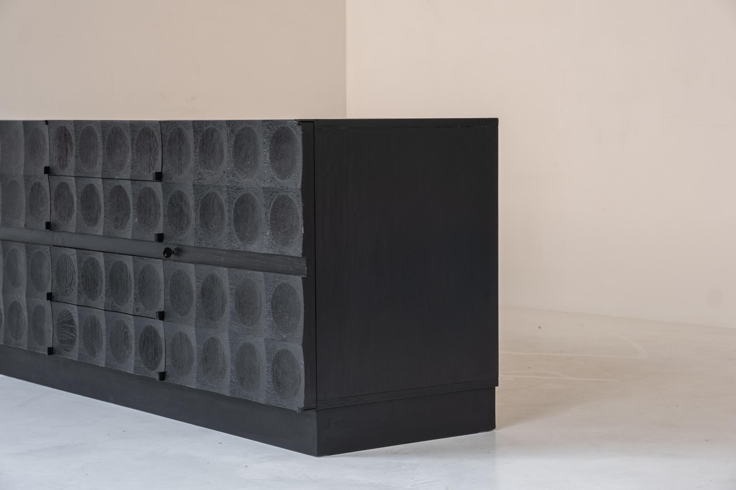 Brutalist sideboard in black stained oak by J. Batenburg For MI, Belgium 1969 4