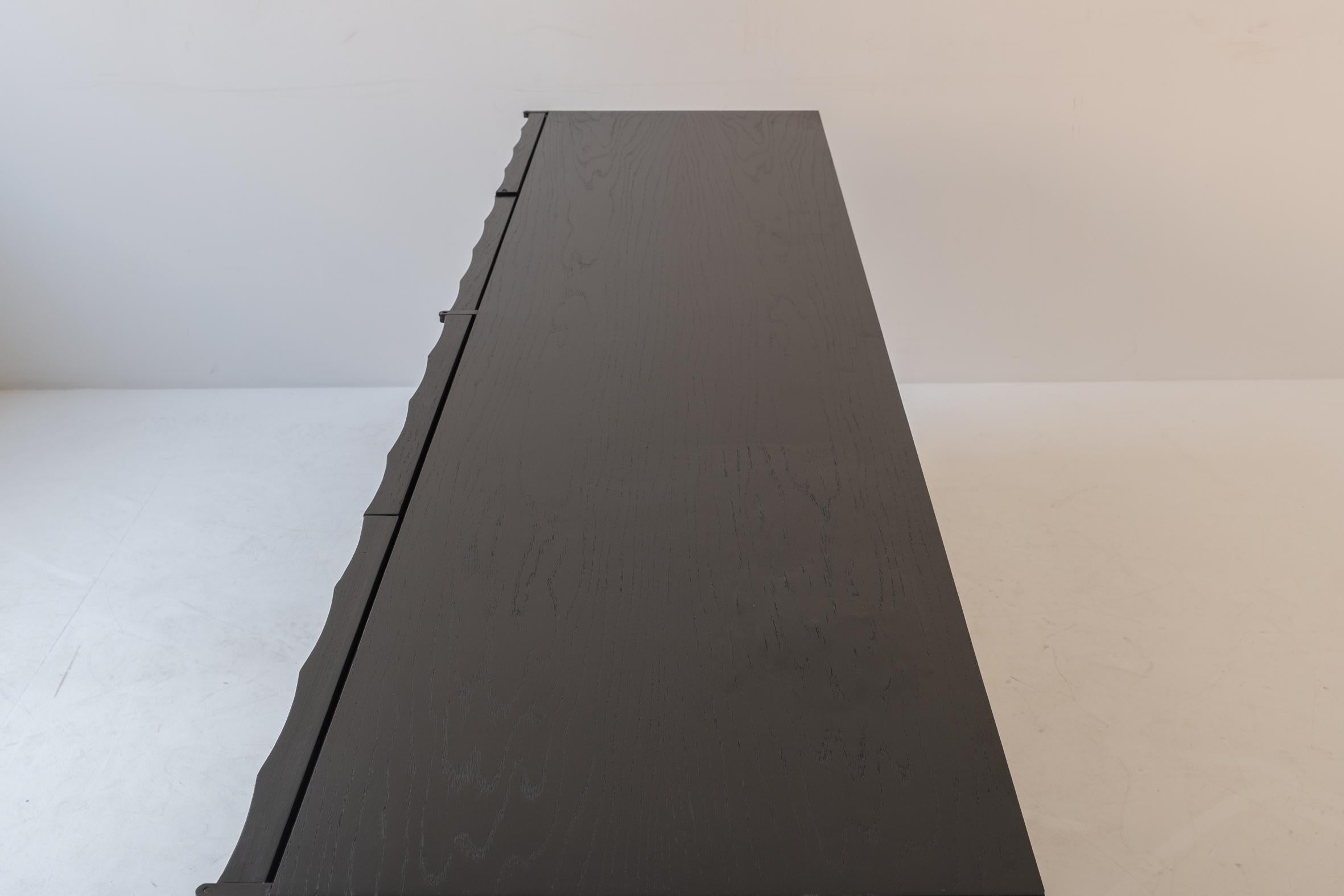 Brutalist sideboard in black stained oak by J. Batenburg For MI, Belgium 1969 5
